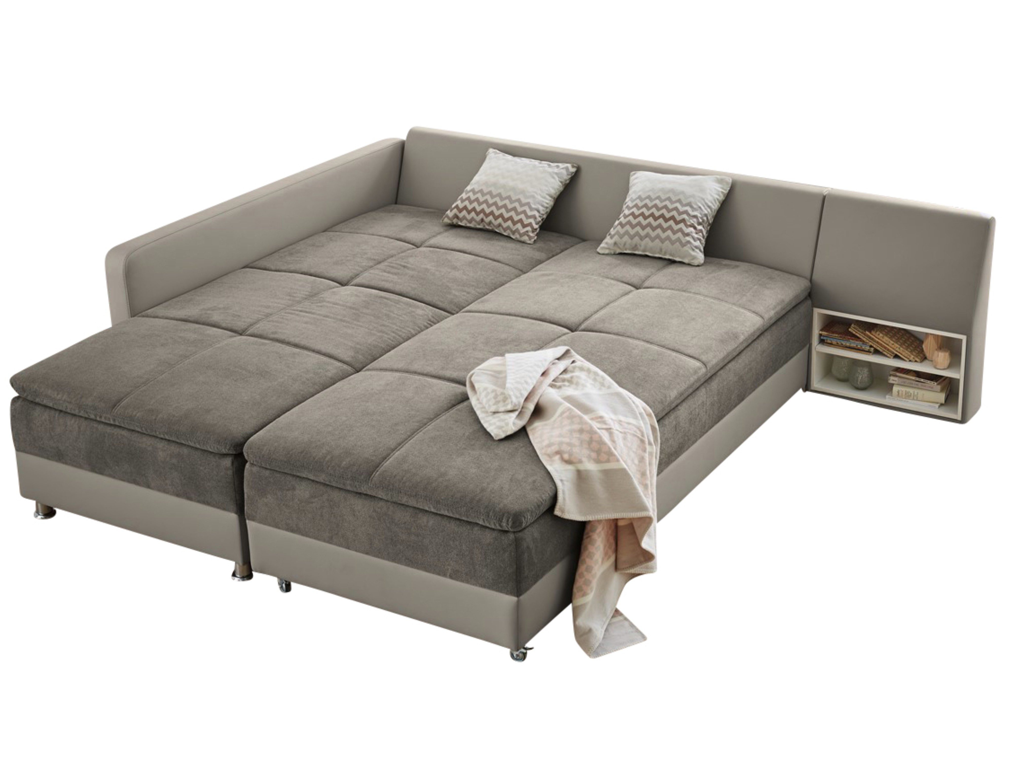 luma-home Ecksofa 15102, Dauerschläfer-Doppelbett B306/T223/H95 cm, Bettkas günstig online kaufen