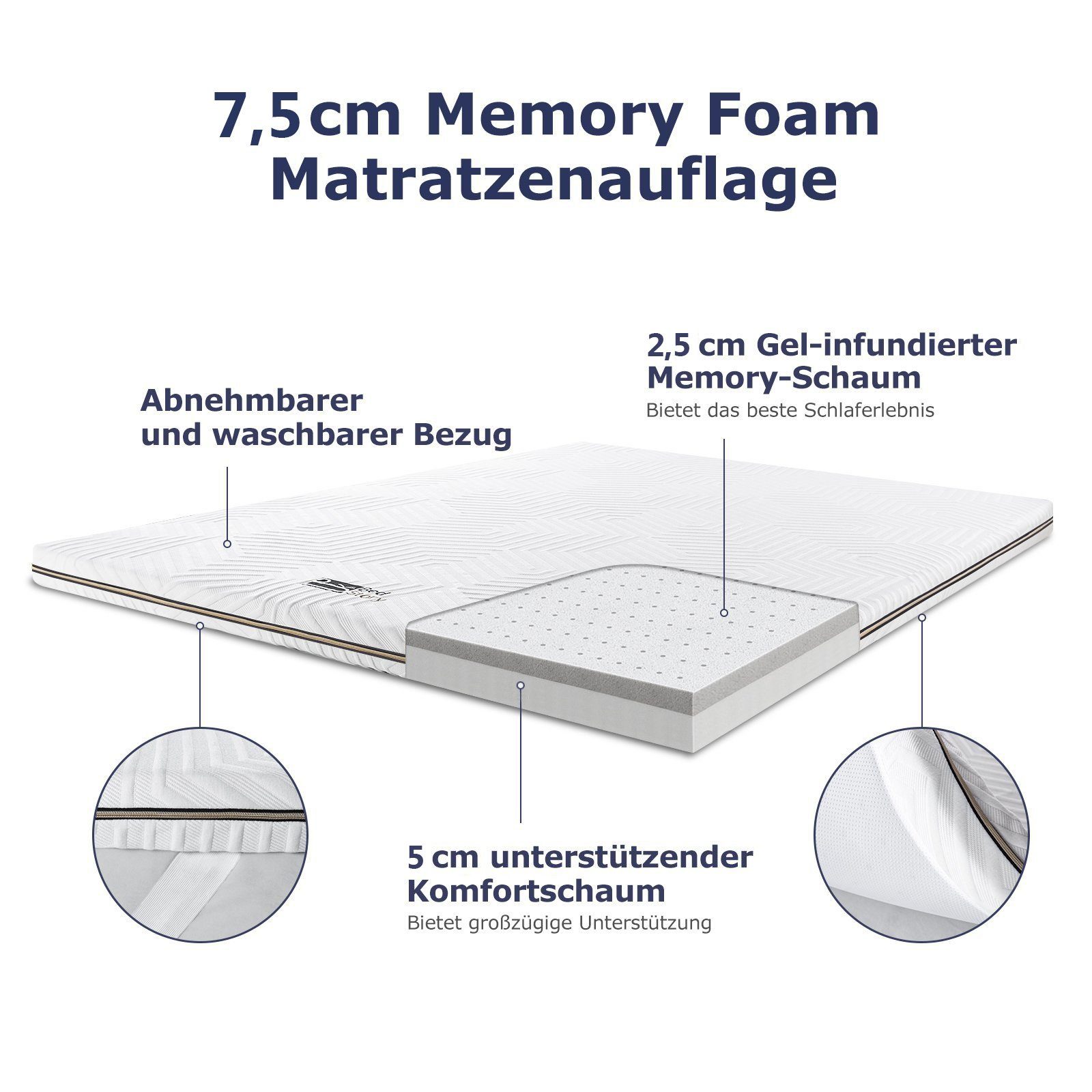 Topper cm Matratzentopper Kaltschaum Weiß hoch, H3/H4, 7.5 BedStory, 160x200cm, Gel