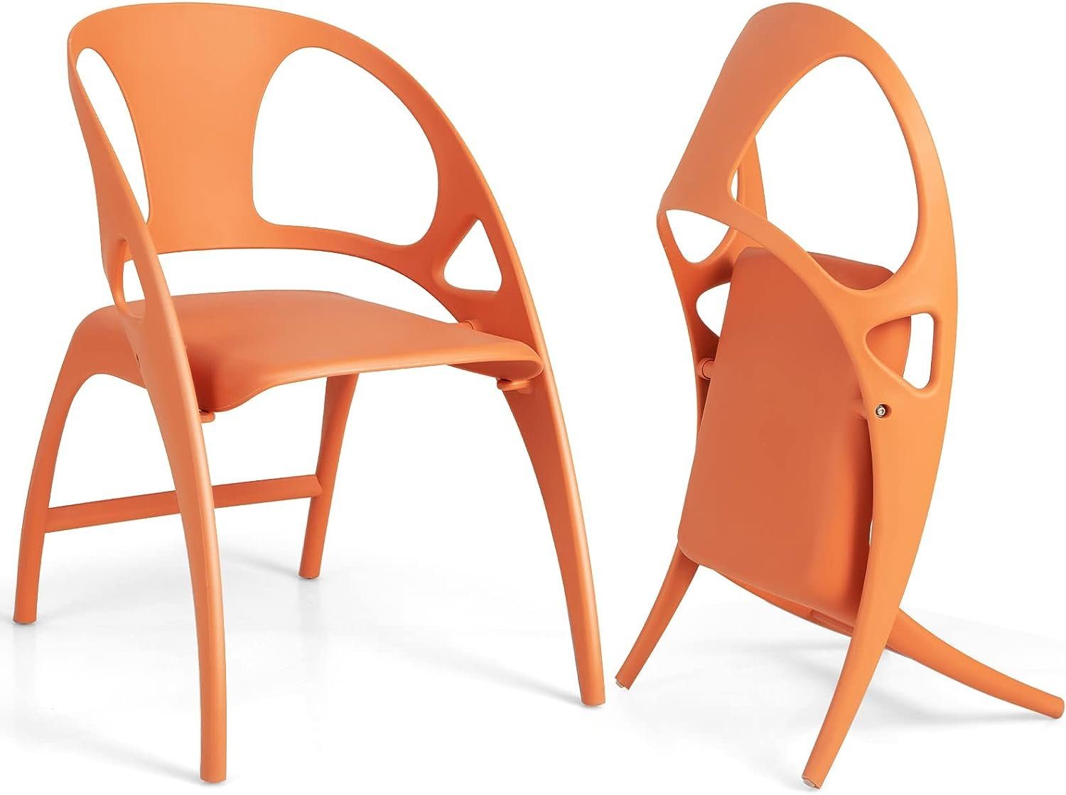 KOMFOTTEU Gartenstuhl Kunststoffstuhl (2er-Set), mit Rückenlehne, 150kg Belastbar orange