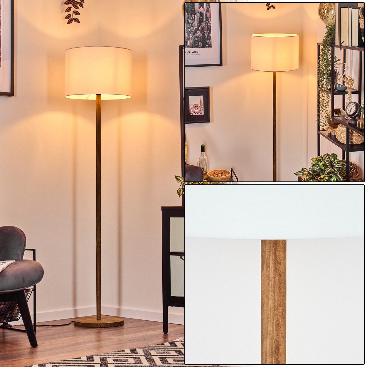 hofstein Stehlampe moderne Stehlampe aus Holz/Stoff in Naturfarben/Weiß, Höhe 165 cm, ohne Leuchtmittel