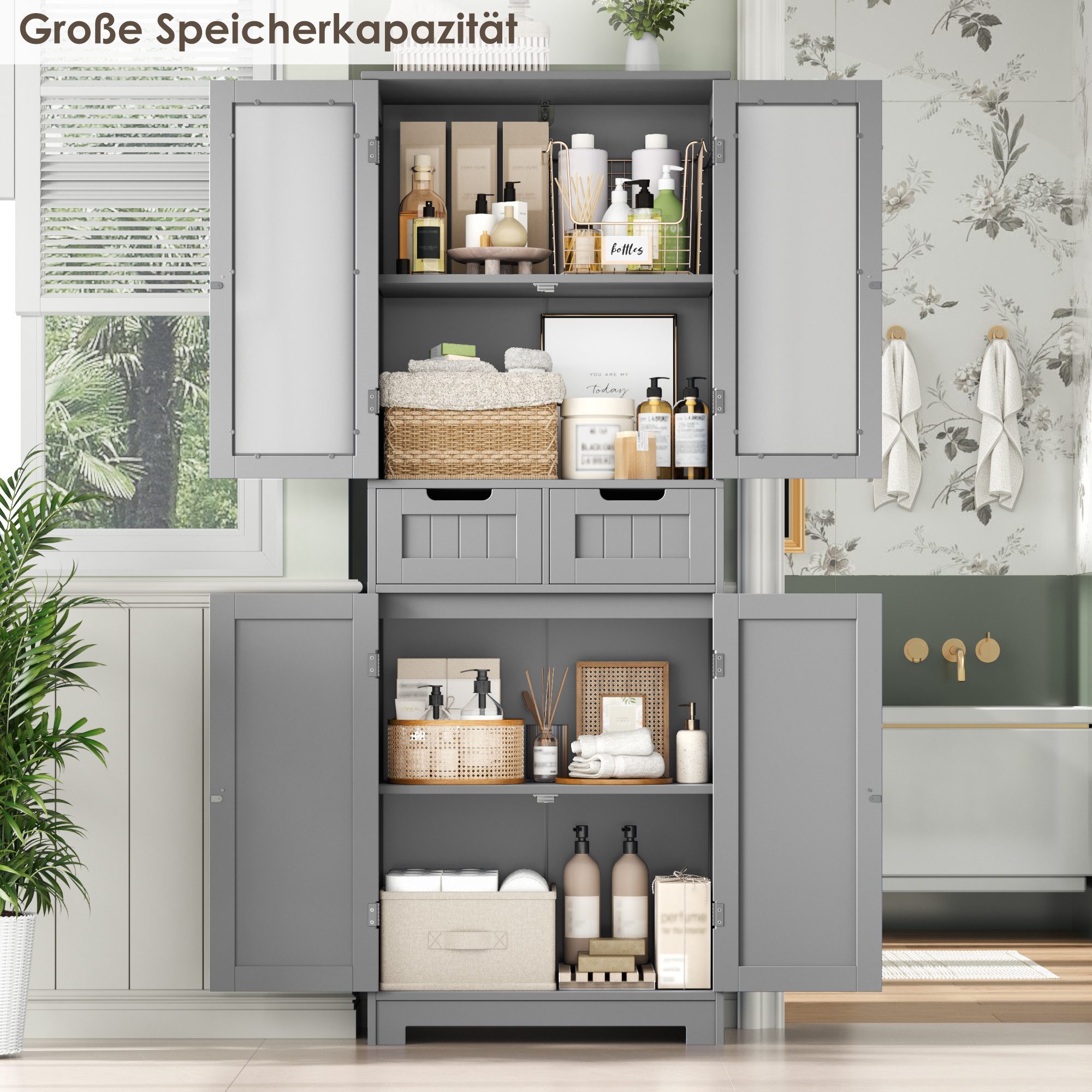 HOMECHO Hochschrank Badschrank mit 4 Türen 2 Schubladen für Küche, Bad, Wei günstig online kaufen