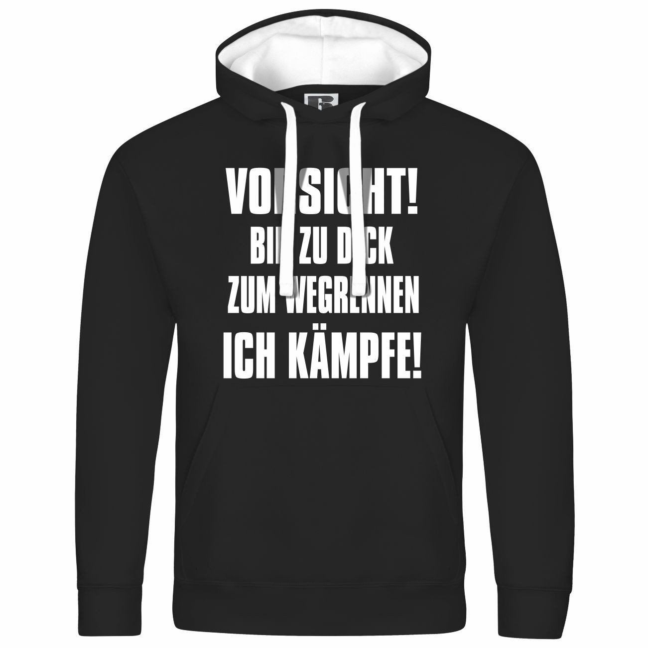 deinshirt Kapuzenpullover Herren Kapuzenpullover Vorsicht bin zu dick zum wegrennen ich kämpfe Mit Print Motiv, Grafik