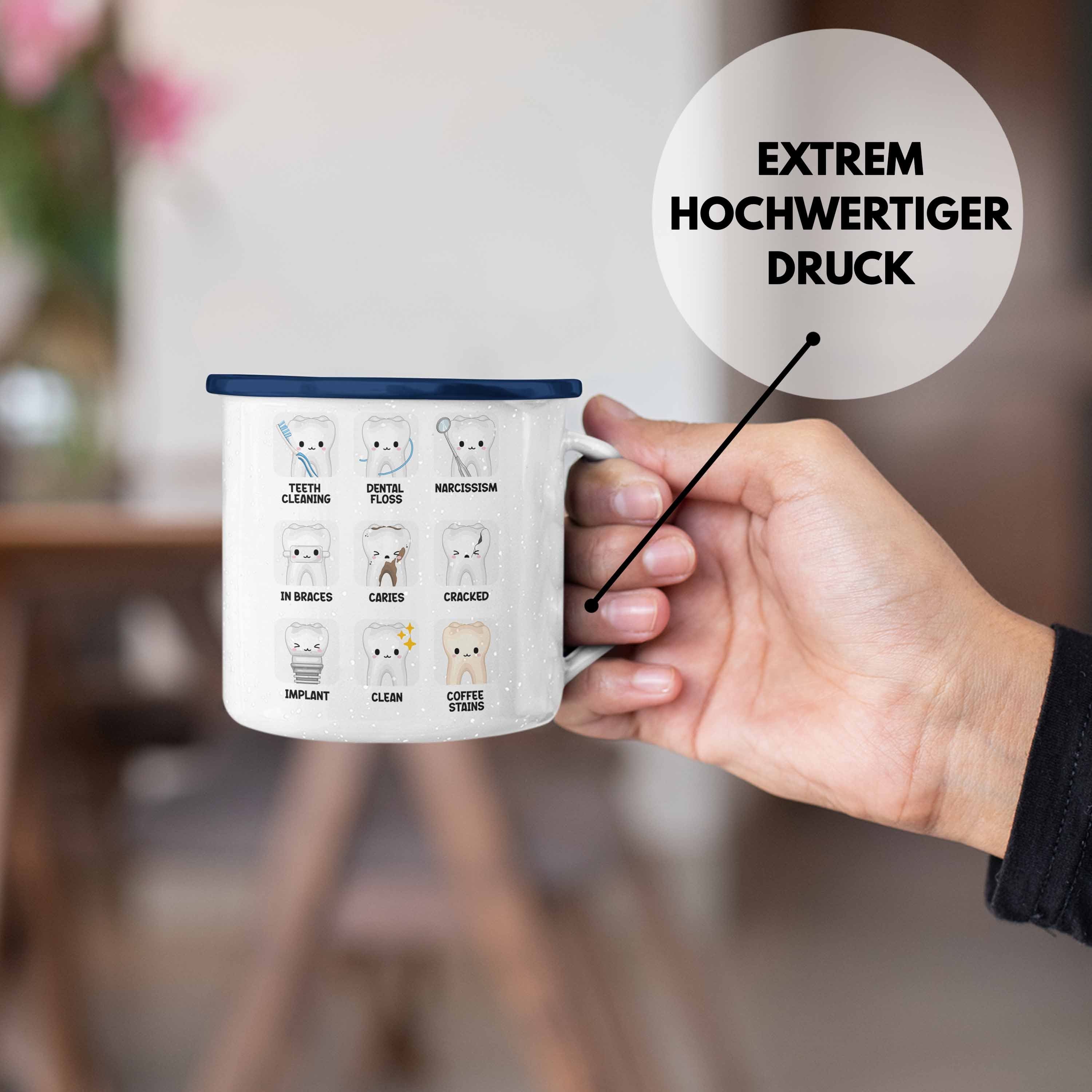 Tasse Geschenk Trendation Fachangestellte Thermotasse LOVE Geschenkidee Zahnärztin Zahnarzthelferin Zahnarzt Trendation Zahnmedizinische Emaille Damen Lustig - Zahnarzt Blau