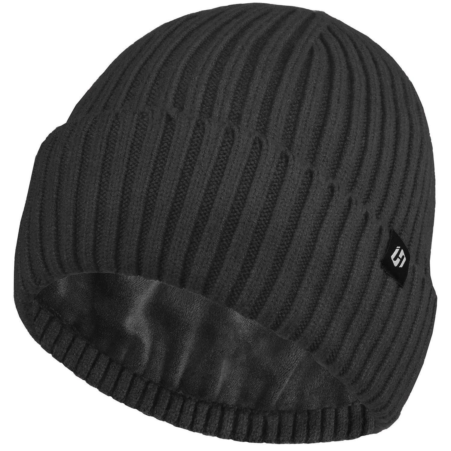 Strickmütze Strickmütze Beanie Damen Herren Fleece Unisex Einheitsgröße Schwarz