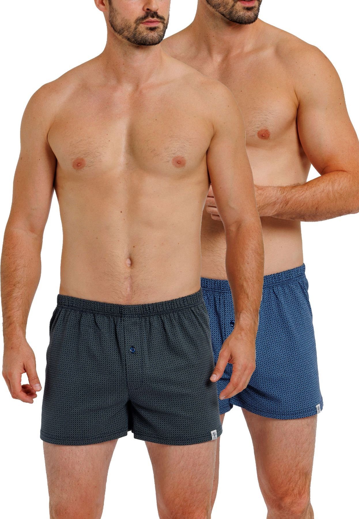 HAASIS Bodywear 1919 Boxershorts Herren Jersey Boxer 77221453-navy/print ( Packung, 2-St., 2er Pack) Optimale Passform, pflegeleicht, formbeständig,  strapazierfähig