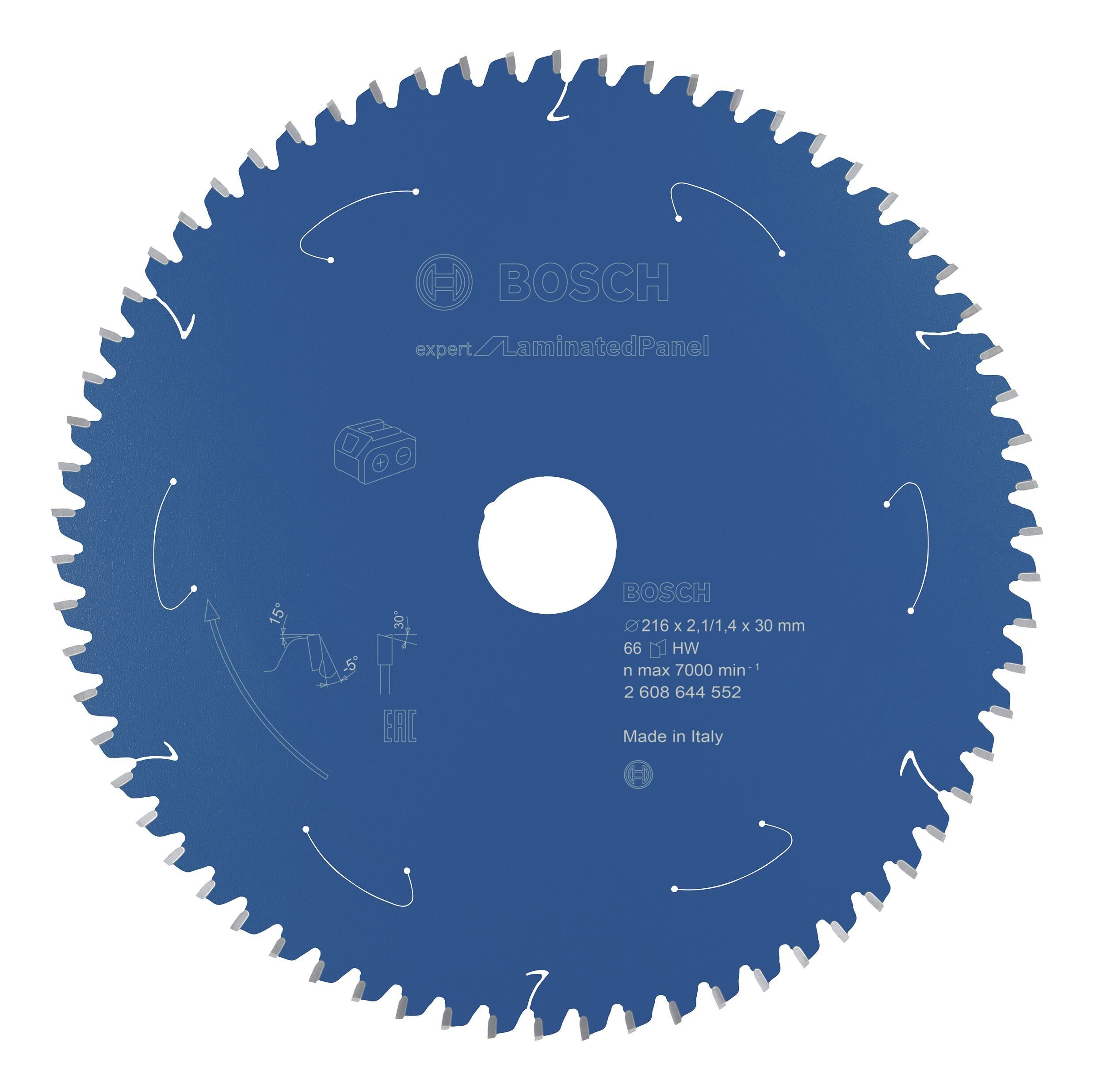 BOSCH Kreissägeblatt Expert, Akku for Laminated Panel, 216 x 2,1/1,4 x 30, 66 Zähne
