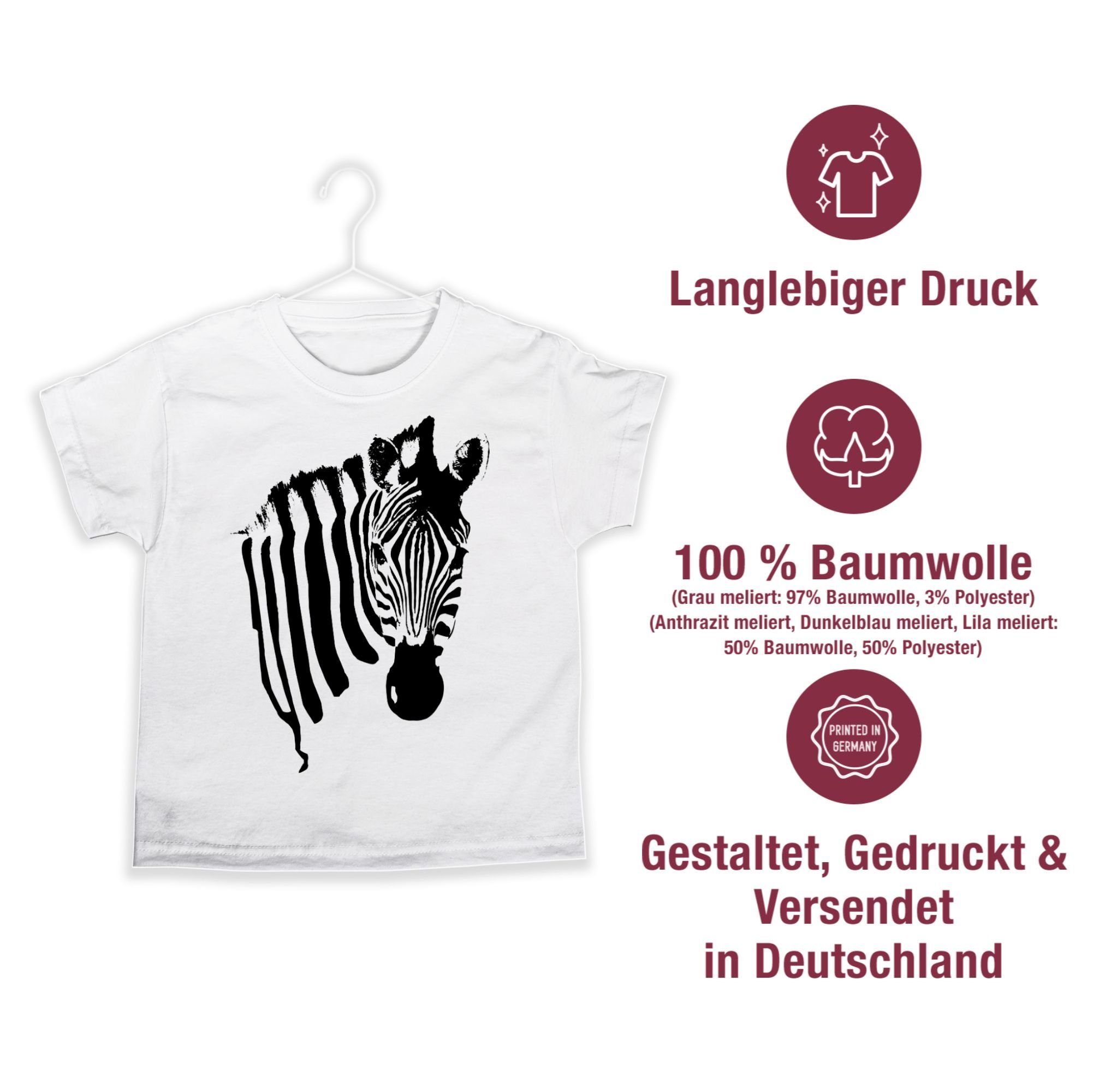 Zebramuster T-Shirt Fasching Safari 1 & Shirtracer - Weiß Afrika Zebra Tiermotiv Karneval Zebra-Kostüm Zebrastreifen