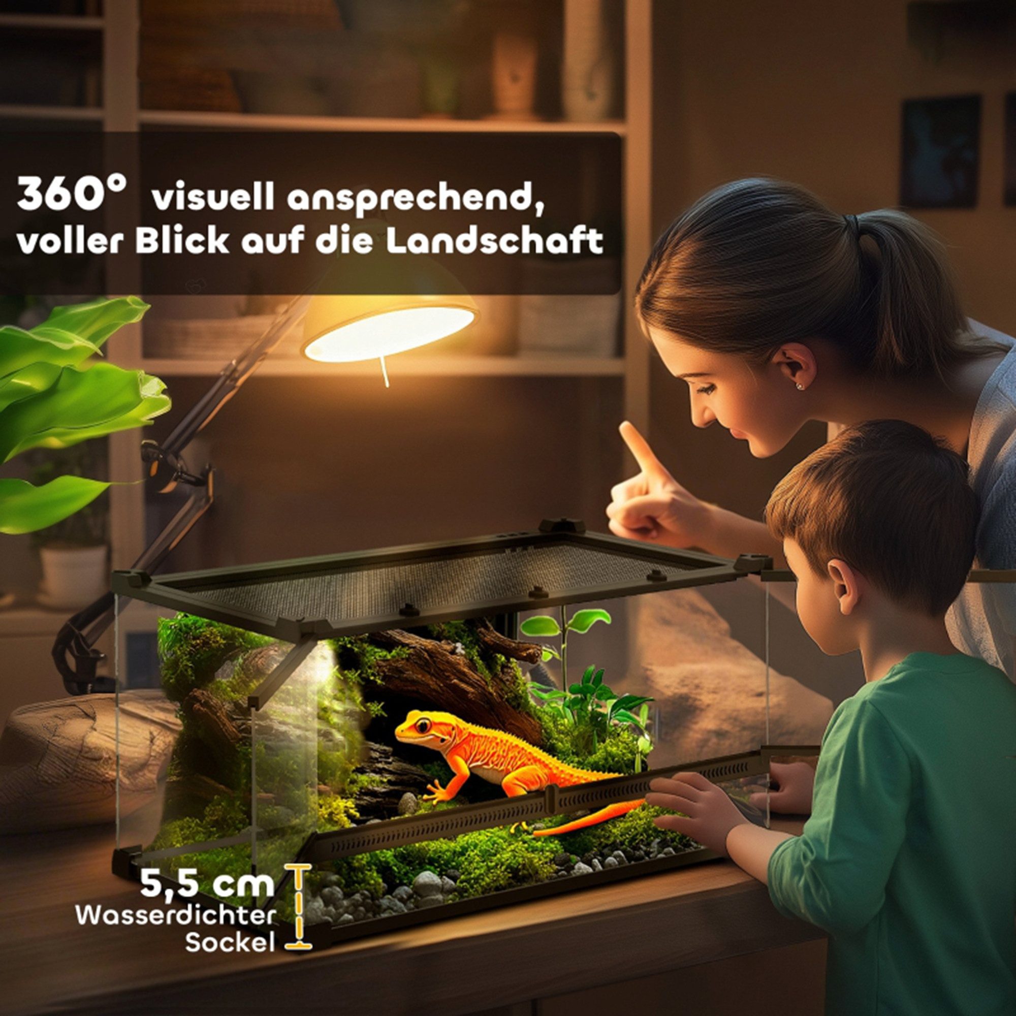 MC Star Terrarium Glas-Terrarium für Reptilien, erhöhter & wasserdichter Boden