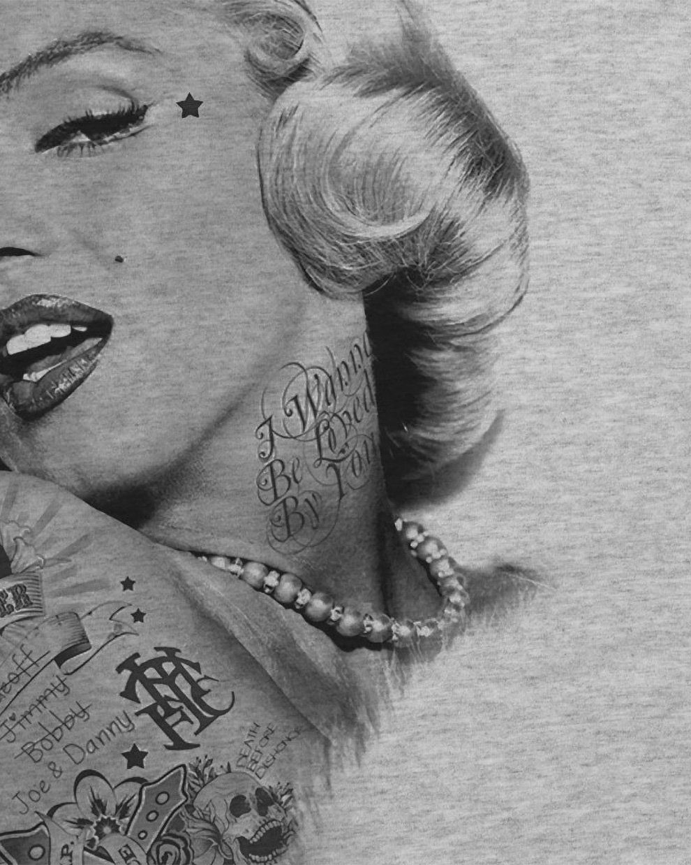 Herren Print-Shirt style3 tätowiert monroe grau Marilyn star Tattoo punk rock gun marylin inked T-Shirt meliert