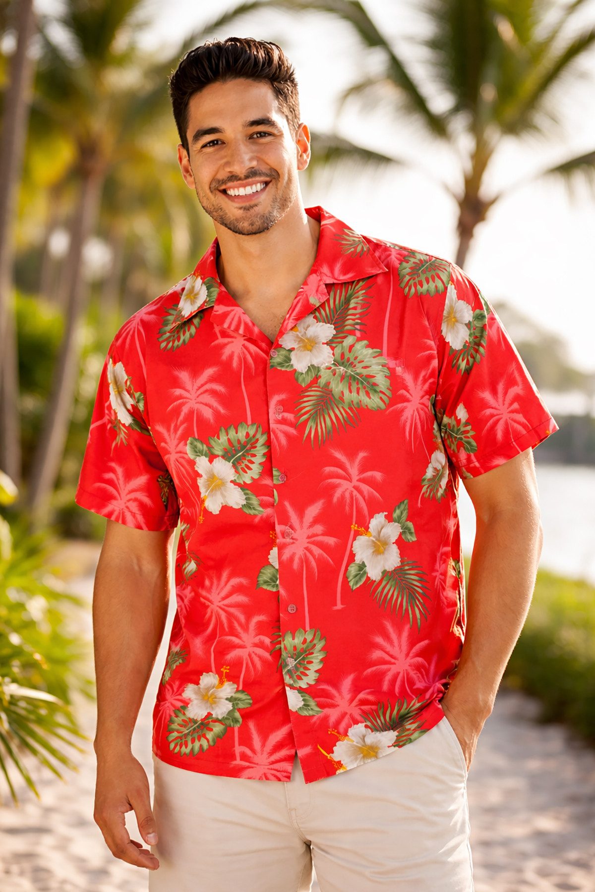 King Kameha Hawaiihemd "Small Flower" Funky Hawaii-Hemd Herren Kurzarm Fronttasche Sommerhemd