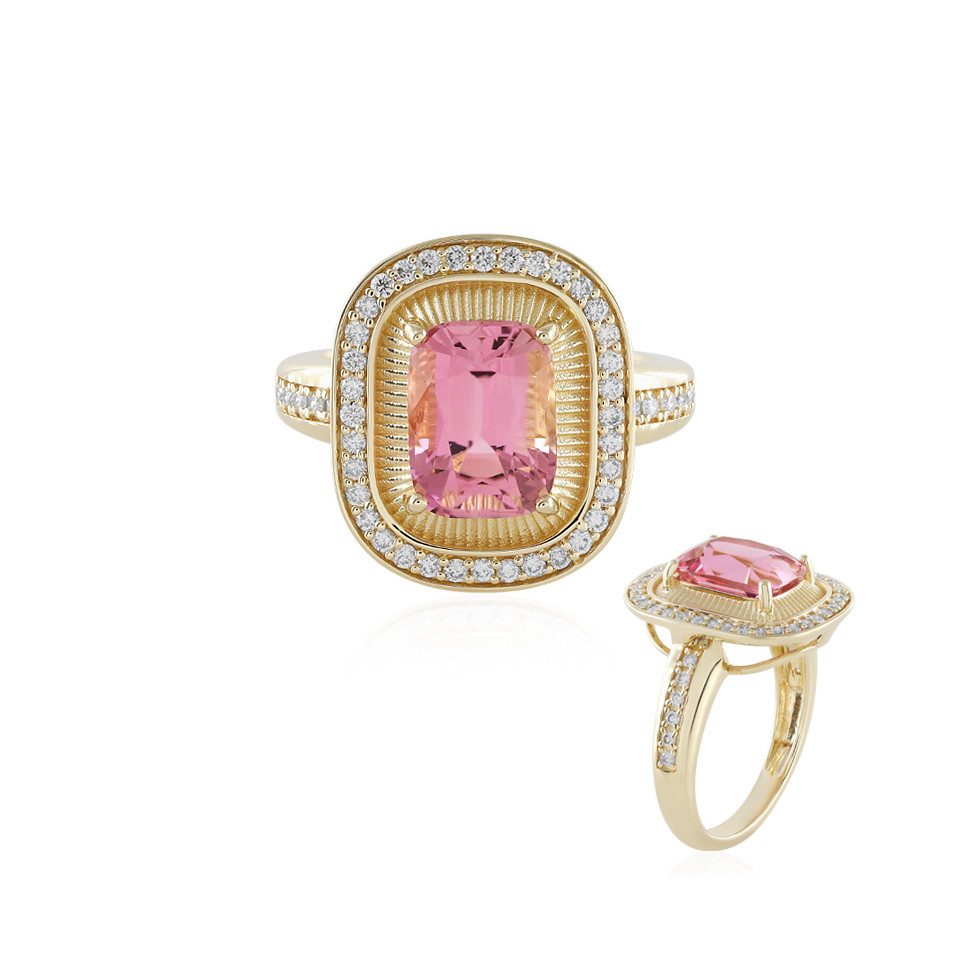 Diamantring Nigerianischer Rosa Turmalin 14K Gold Ring, 2,7ct