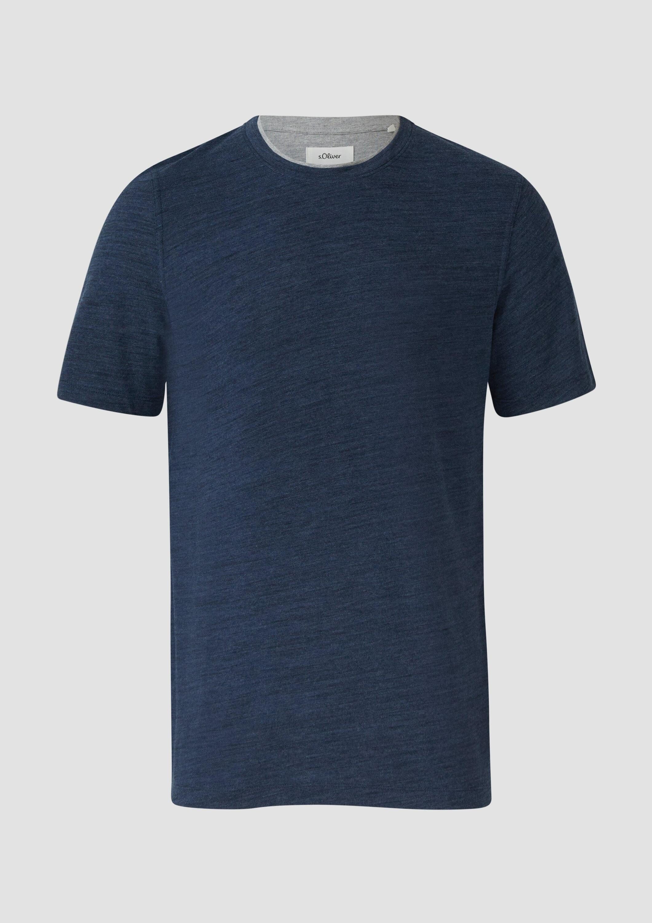 s.Oliver Kurzarmshirt T-Shirt Meliertes Piqué-T-Shirt mit Kontrast-Details
