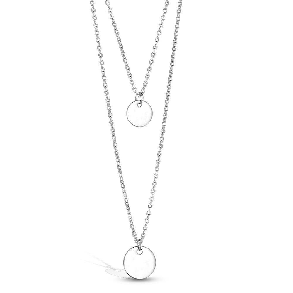 mit Plättchen runden Kette Necklace mit aus (1-tlg), BUNGSA silber Anhänger Halskette Damen Kette Edelstahl