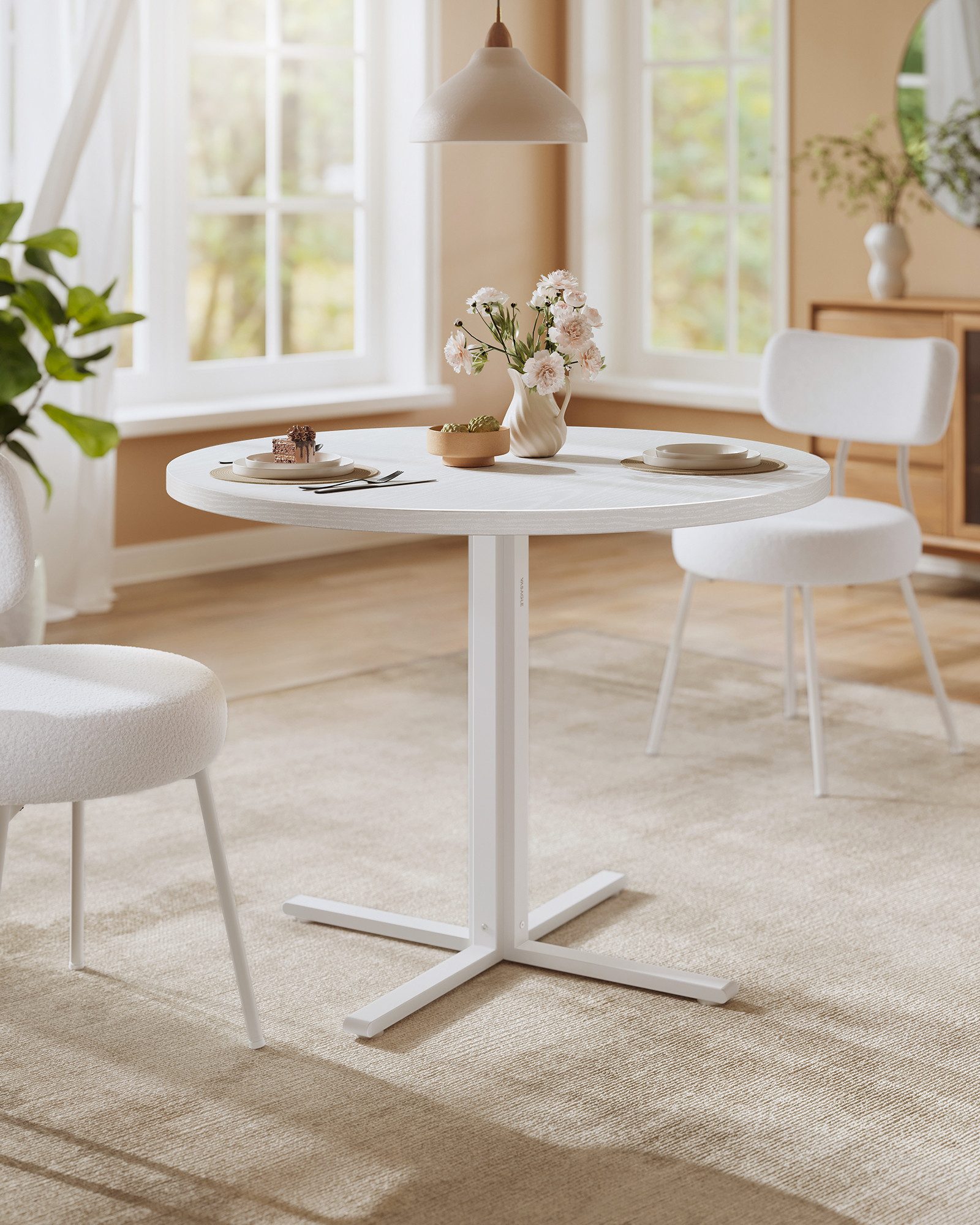 VASAGLE Esstisch rund, Esszimmertisch, 80 cm d, 74,8 cm H, für Esszimmer, Wohnzimmer, klein Küchentisch, wasserresistente Oberfläche, vintagebraun-schwarz