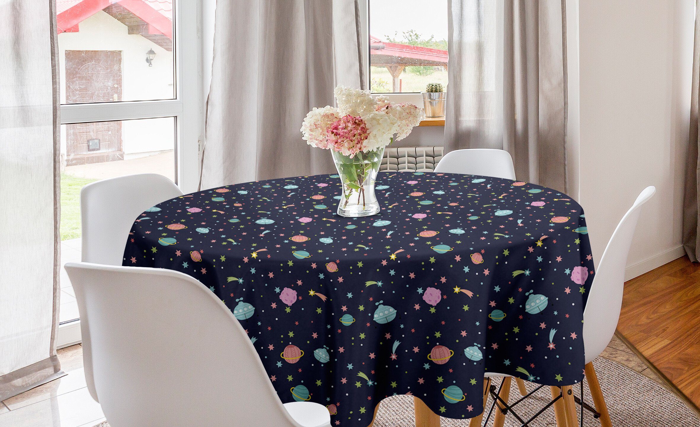 Abakuhaus Tischdecke Kreis Tischdecke Abdeckung für Esszimmer Küche Dekoration, Platz Alien-Planeten Asteroid