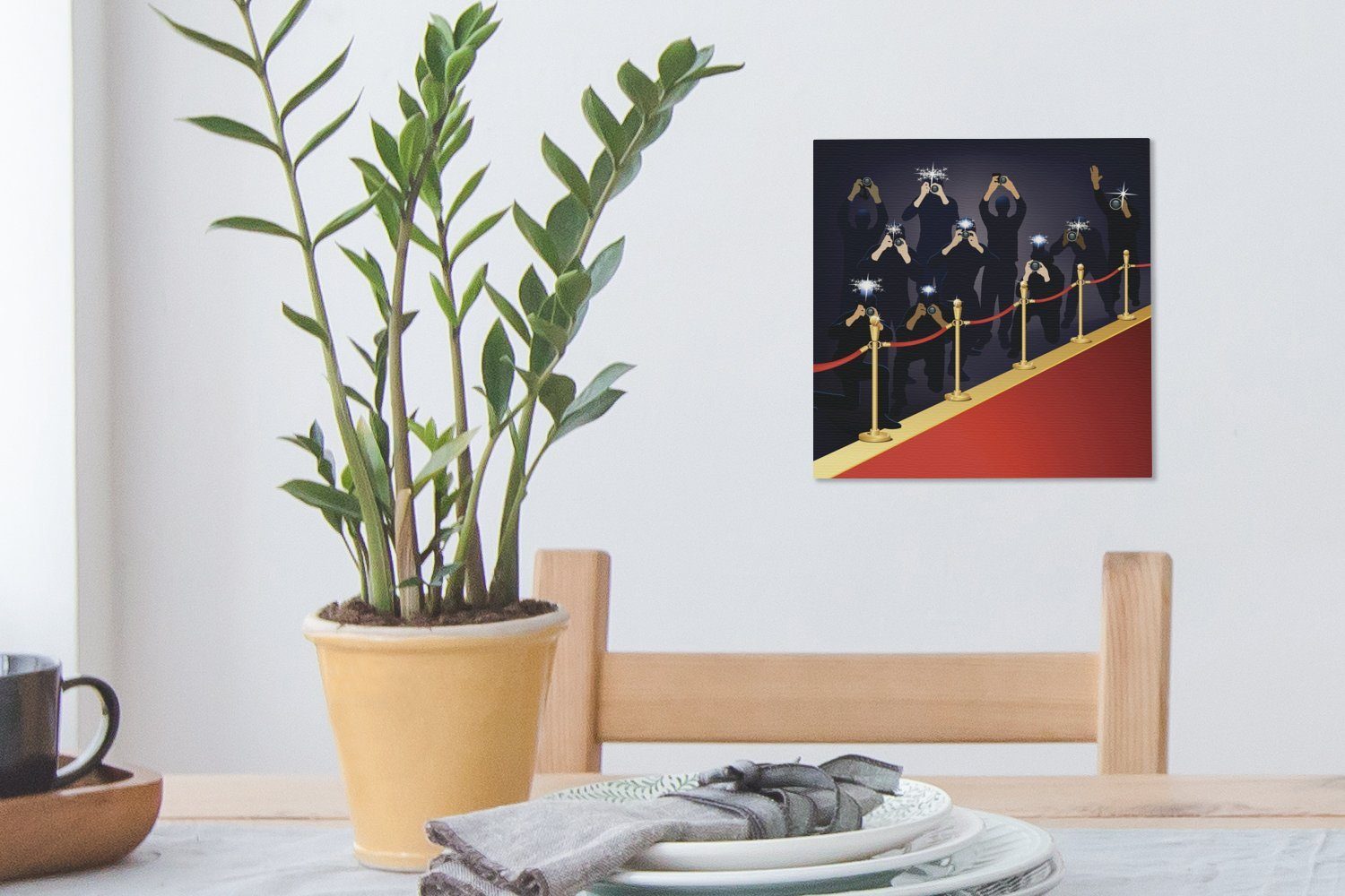 OneMillionCanvasses® Leinwandbild Eine Illustration der Schlafzimmer für Fotografen entlang Leinwand Wohnzimmer Teppichs des in, St), Bilder roten (1