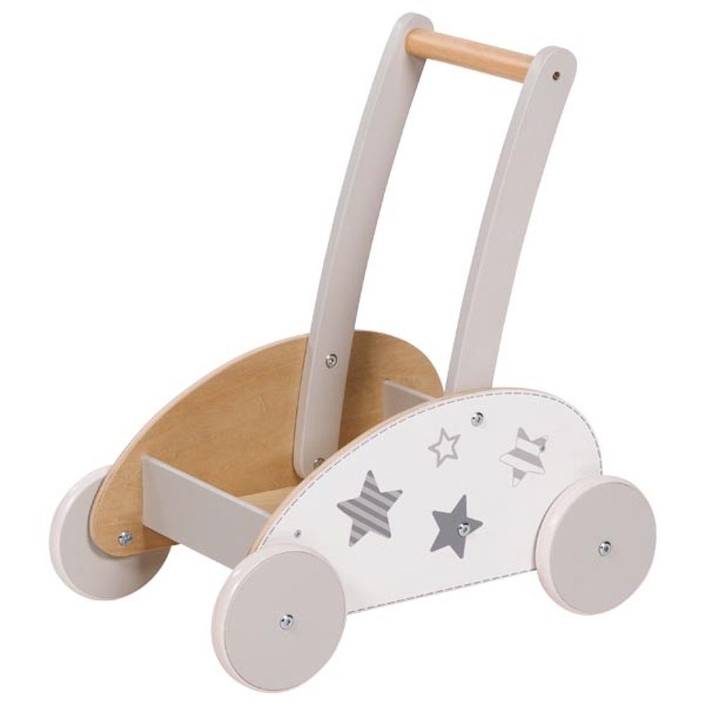 goki Schiebestab Schiebewagen Goki weiß/grau Holz-Schiebewagen Lauflernwagen, (Set, 1-tlg), Holz ist das Material und skandinavisch das Design