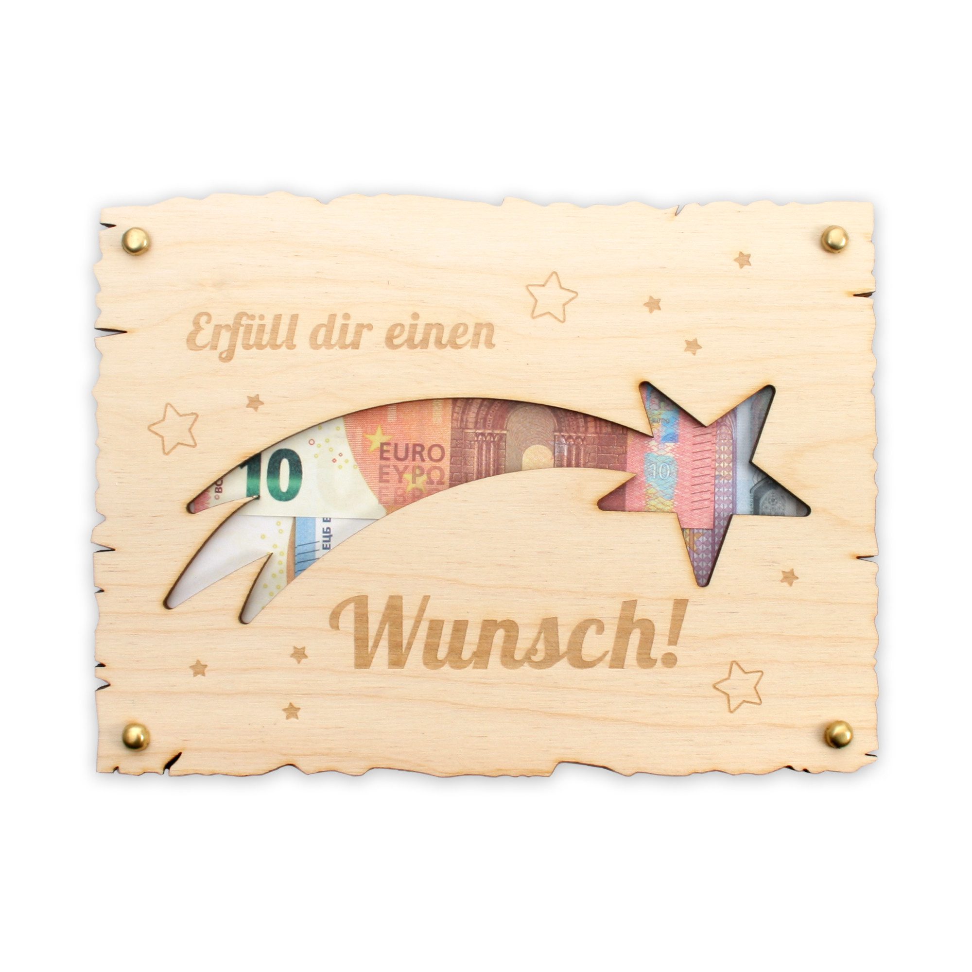 Kreative Feder Glückwunschkarte „Erfüll dir einen Wunsch“ - Glückwunsch-Karte aus Holz, Geschenk-Karte für Geldgeschenke; Größe ca.: 14,6 x 19,7cm