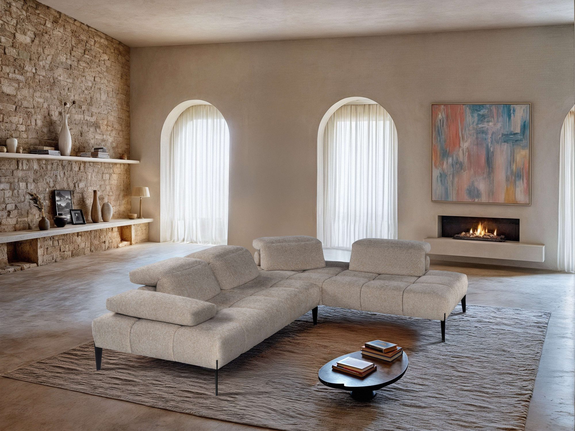 CALIA ITALIA Ecksofa Skyline, Made in Italy, Design-Sofa, L-Form, mit Sitztiefenverstellung, verstellbare Armlehne und Kopfstütze für maximalen Komfort