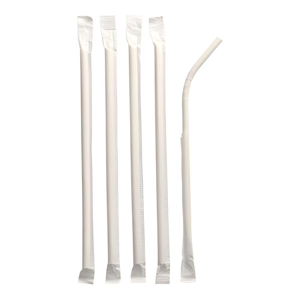 PAPSTAR Trinkhalme 100 x Trinkhalme flexibel Papier pure Ø 6 mm 20 cm weiss gehüllt