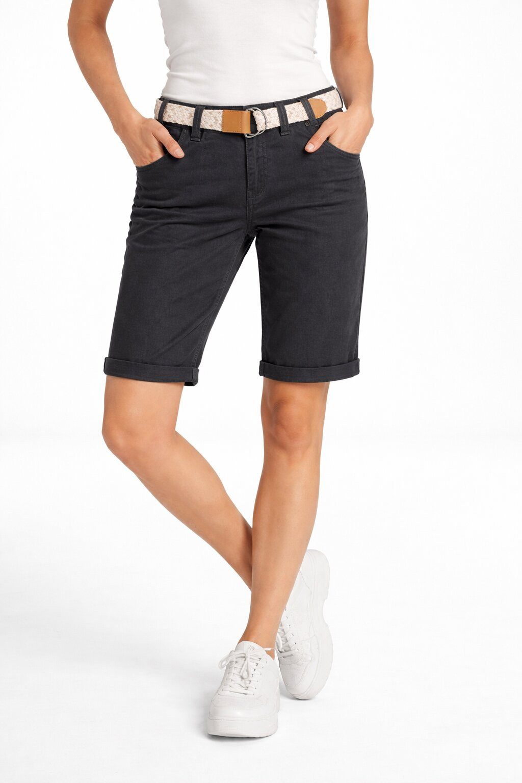 SUBLEVEL Shorts Damen Bermudas kurze Hose Baumwolle Jeans Sommer Chino Stoff