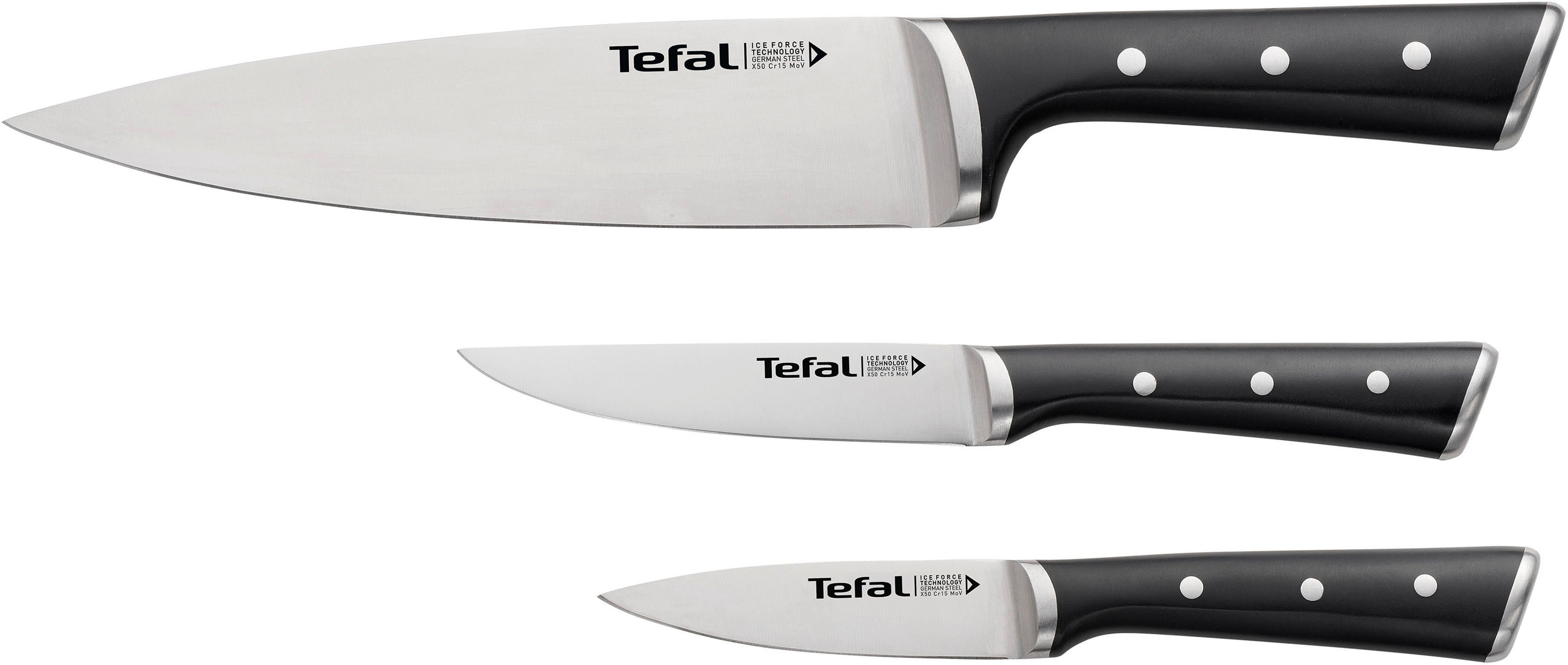 Abgießfunktion, G719S7_K2323S74 10-tlg), Deckel Duetto+ inkl. Tefal Messer-Set Force, (Set, rostfreier 3tlg. Ice Edelstahl m. Topf-Set Edelstahl,