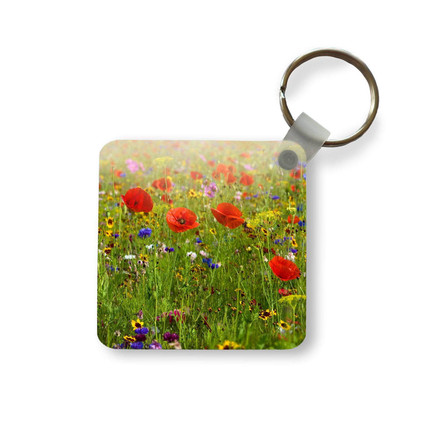 Schlüsselanhänger Frühling - Blumen - Rot - Mohn - Gras - Grün