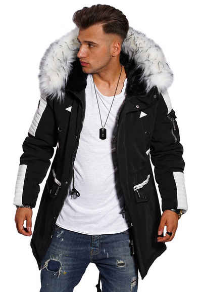 Style-Division Parka S2HOLMSBU Parka Lang Puffer Jacke mit Kapuze & Kunstfell