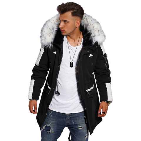 Style-Division Parka S2HOLMSBU Parka Lang Puffer Jacke mit Kapuze & Kunstfell