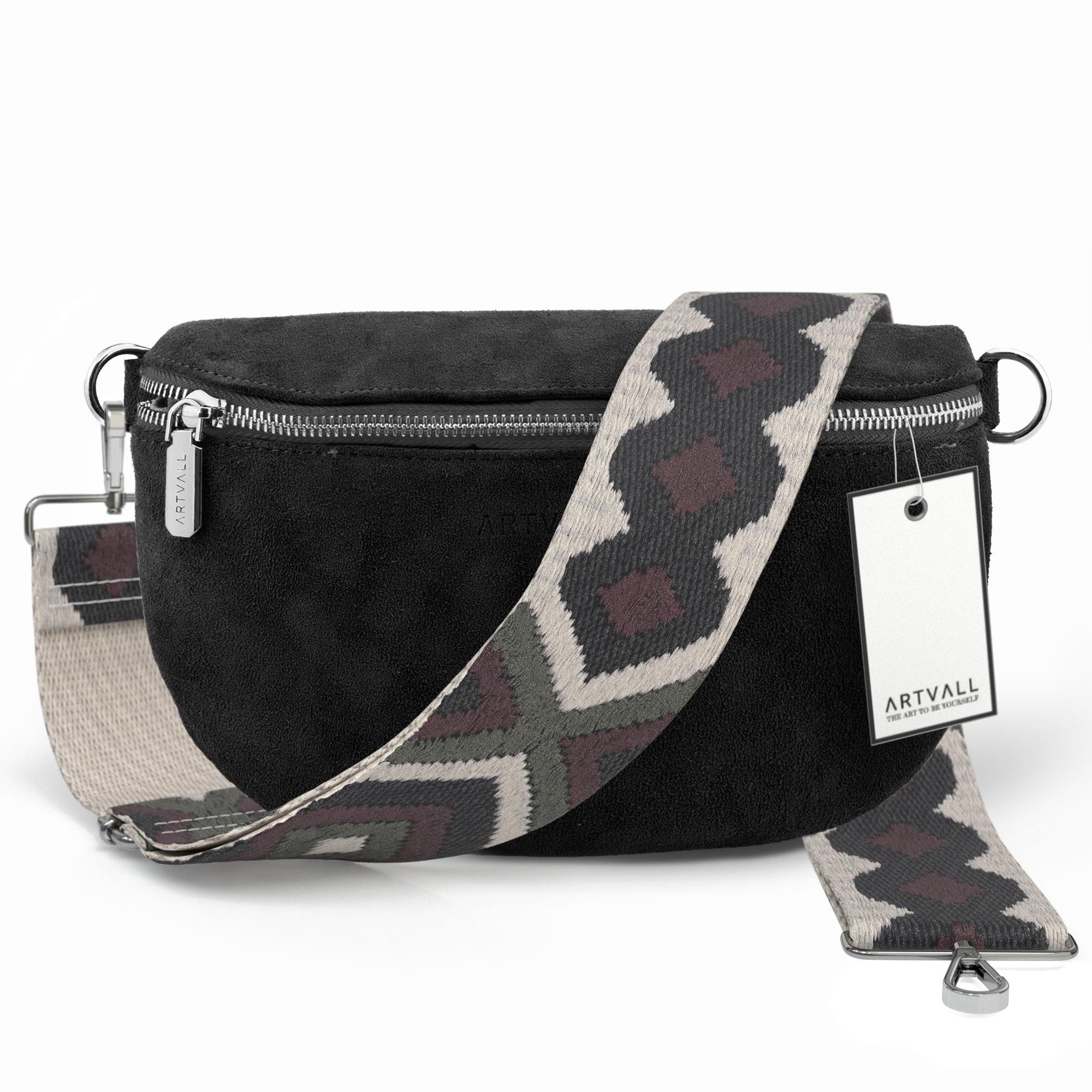 Umhängetasche Wildleder Handtasche Damen Brusttasche Schwarz