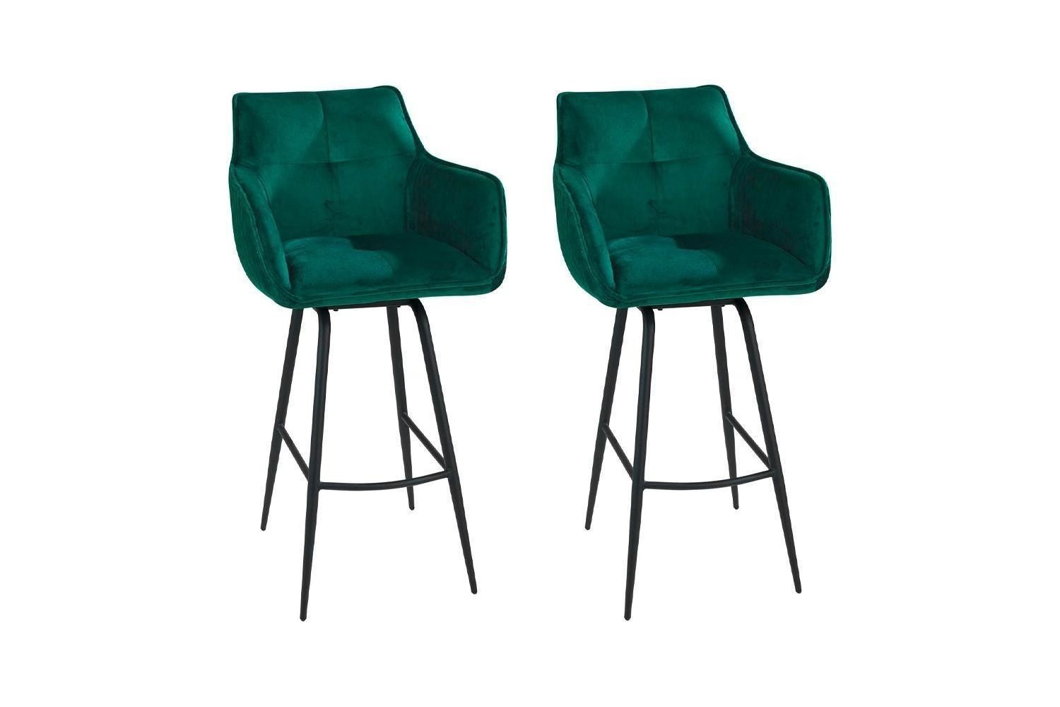 Home4You Barhocker, 2er Set, Grün, Samt, günstig online kaufen