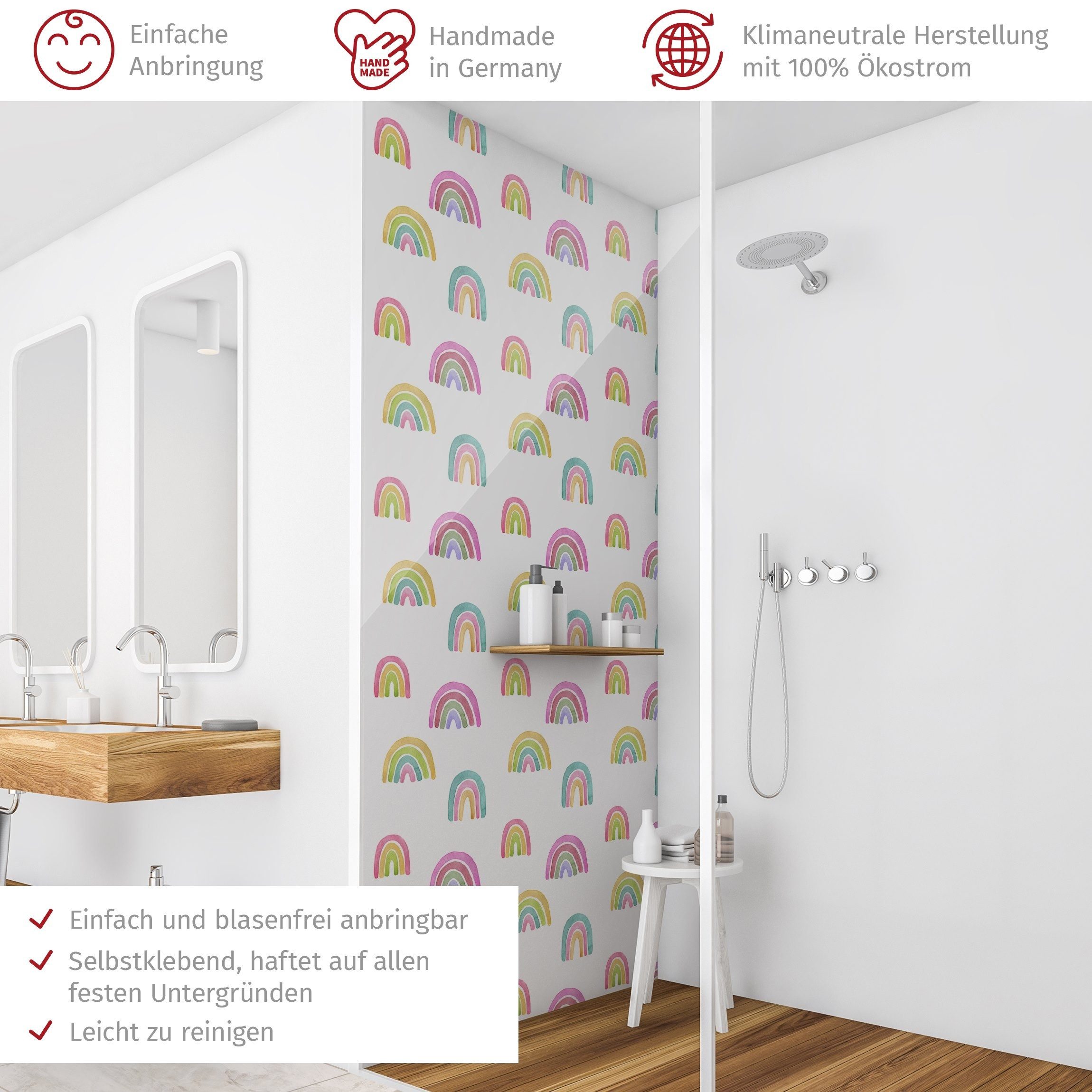 Thumbnail - Bilderdepot24 Badrückwand Aquarell bunt Duschrückwand ohne Bohren Dusche Regenbogen, (1-tlg., Hart-Folie Smart matt 0,35...