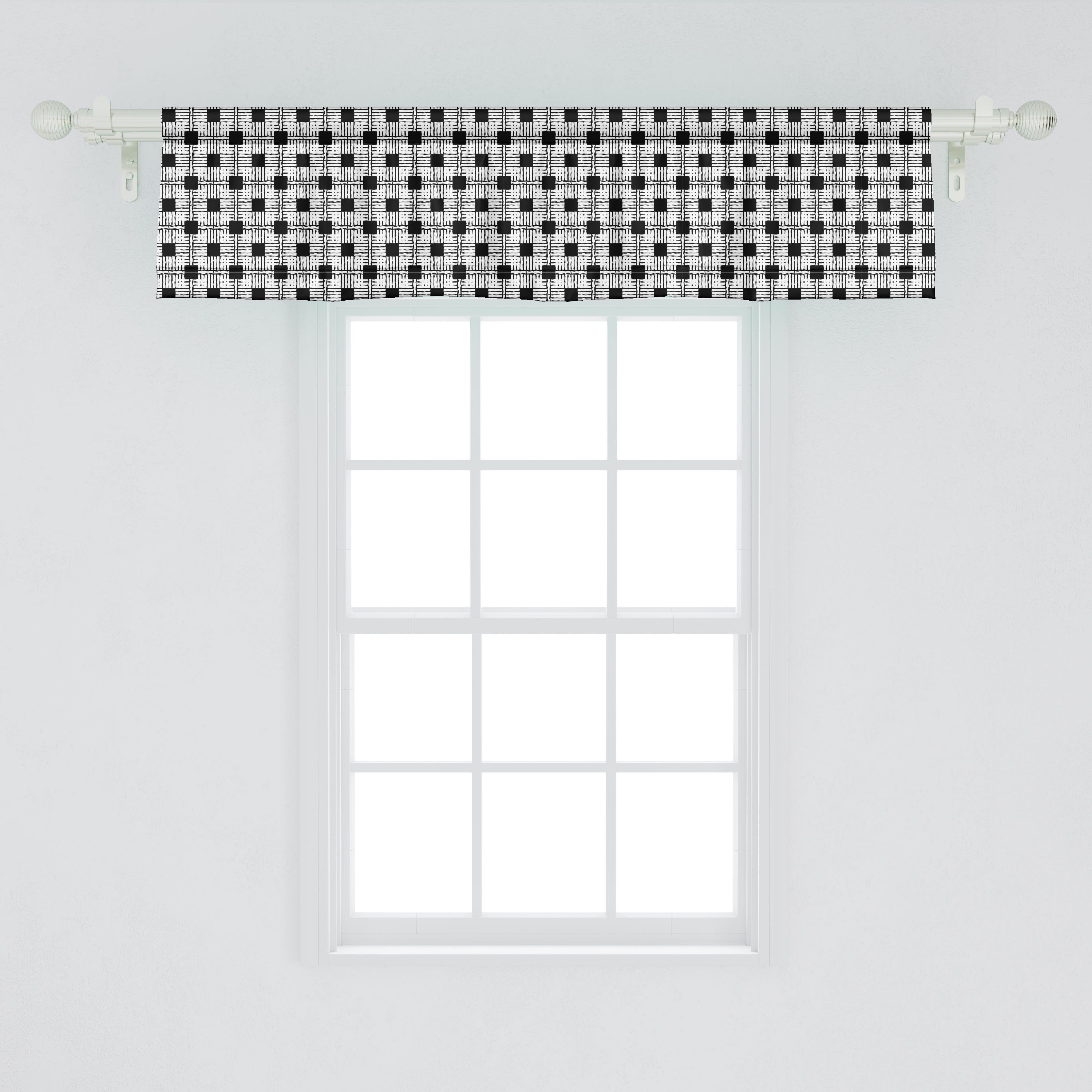 Scheibengardine Vorhang Volant für Küche mit Squares Monotone Stangentasche, Microfaser, Abstrakt Abakuhaus, Stripes Dekor Schlafzimmer