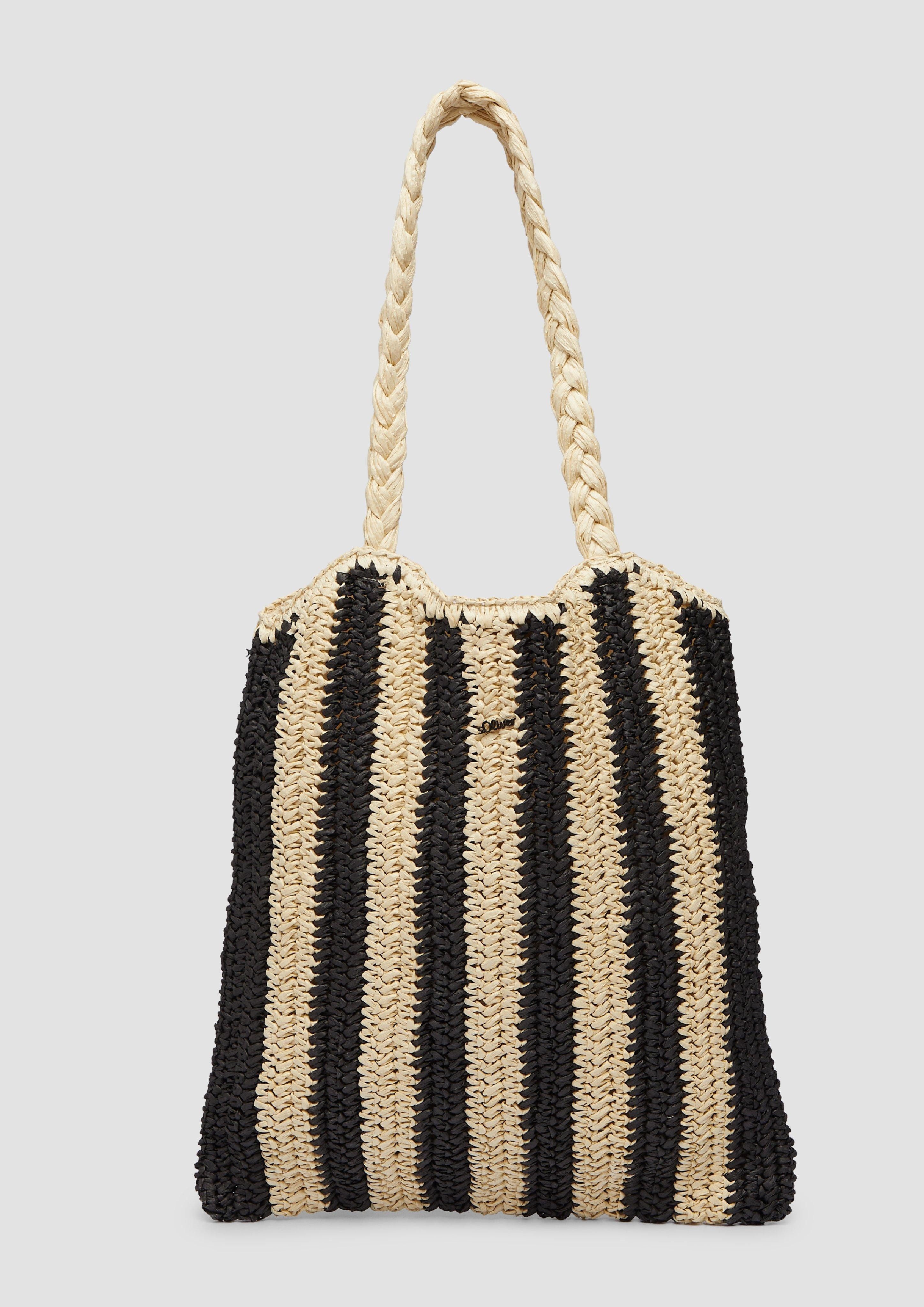 Tragetasche Gestreifte Raffia-Tasche mit geflochtenem Henkel