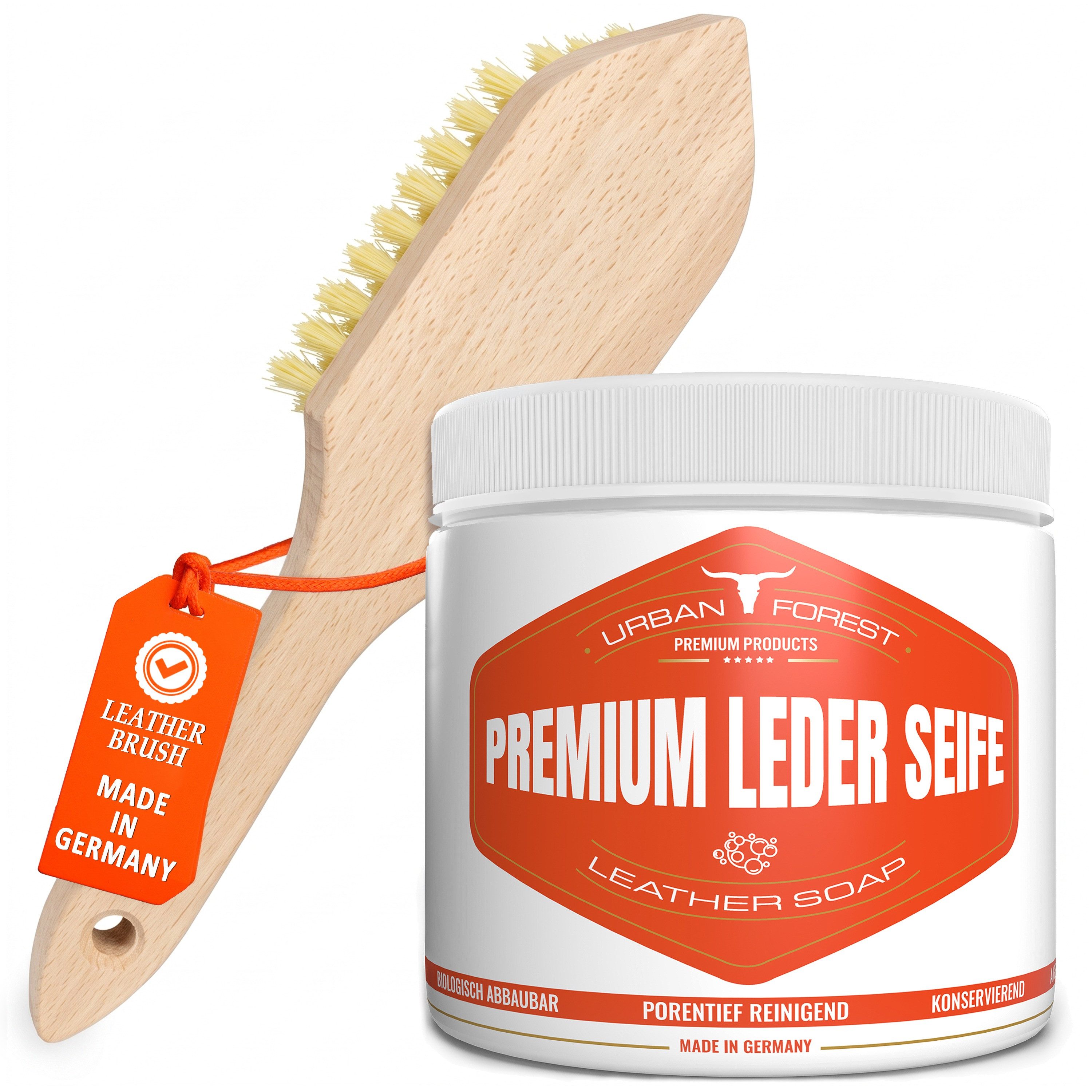 URBAN FOREST Lederseife, Lederreiniger, Lederreinigung für Glattleder inkl. Bürste Lederreiniger (1-St. Lederseife Lederreiniger inkl. Bürste aus Deutschland Lederseife Lederreiniger inkl. Bürste aus Deutschland)