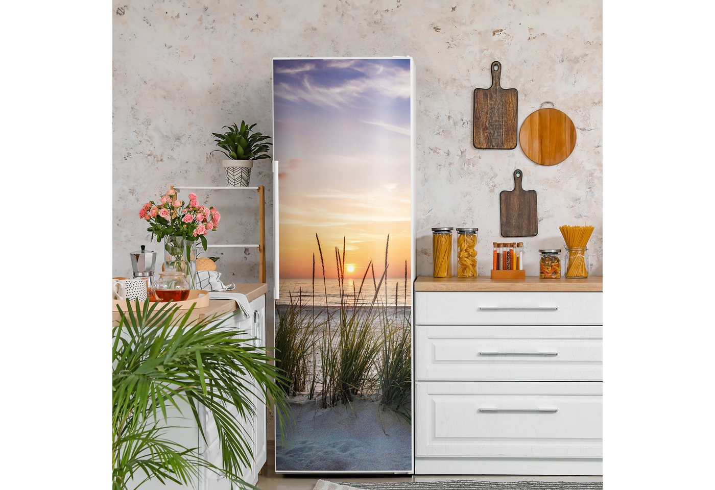 Thumbnail - DEQORI Magnetfolie 'Sonnenuntergang am Strand', Kühlschrank Magnetmatte magnetisch Magnetfolie Folie Schutz