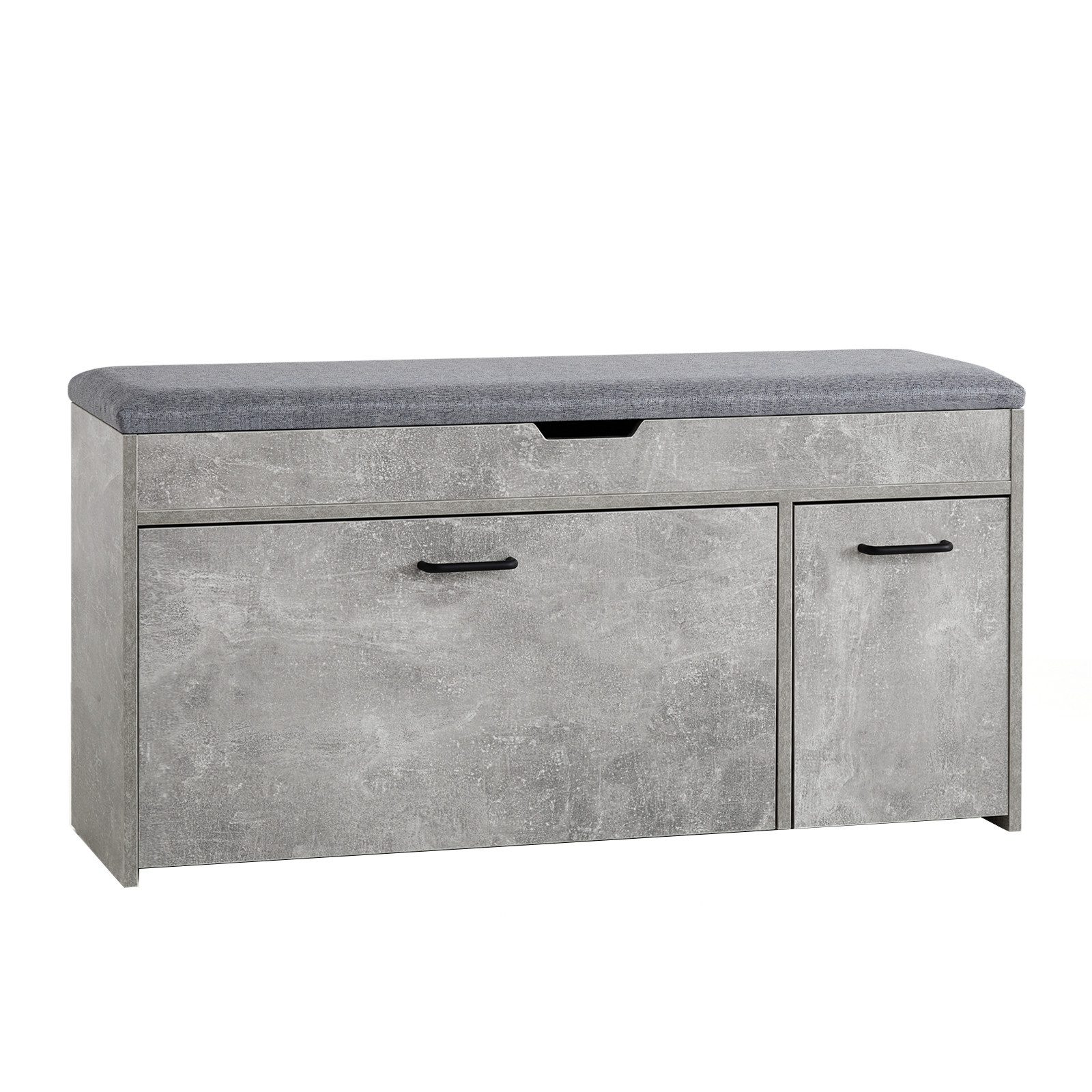 Mondeer Schuhbank Schuhhocker, mit Sitzfläche, mit Klappschublade, 100 x 30 x 52 cm, Weiß + Grau