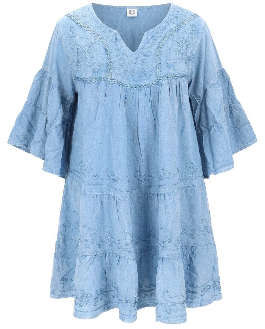 Guru-Shop Longbluse Bestickte indische Boho Bluse mit weiten.. alternative Bekleidung