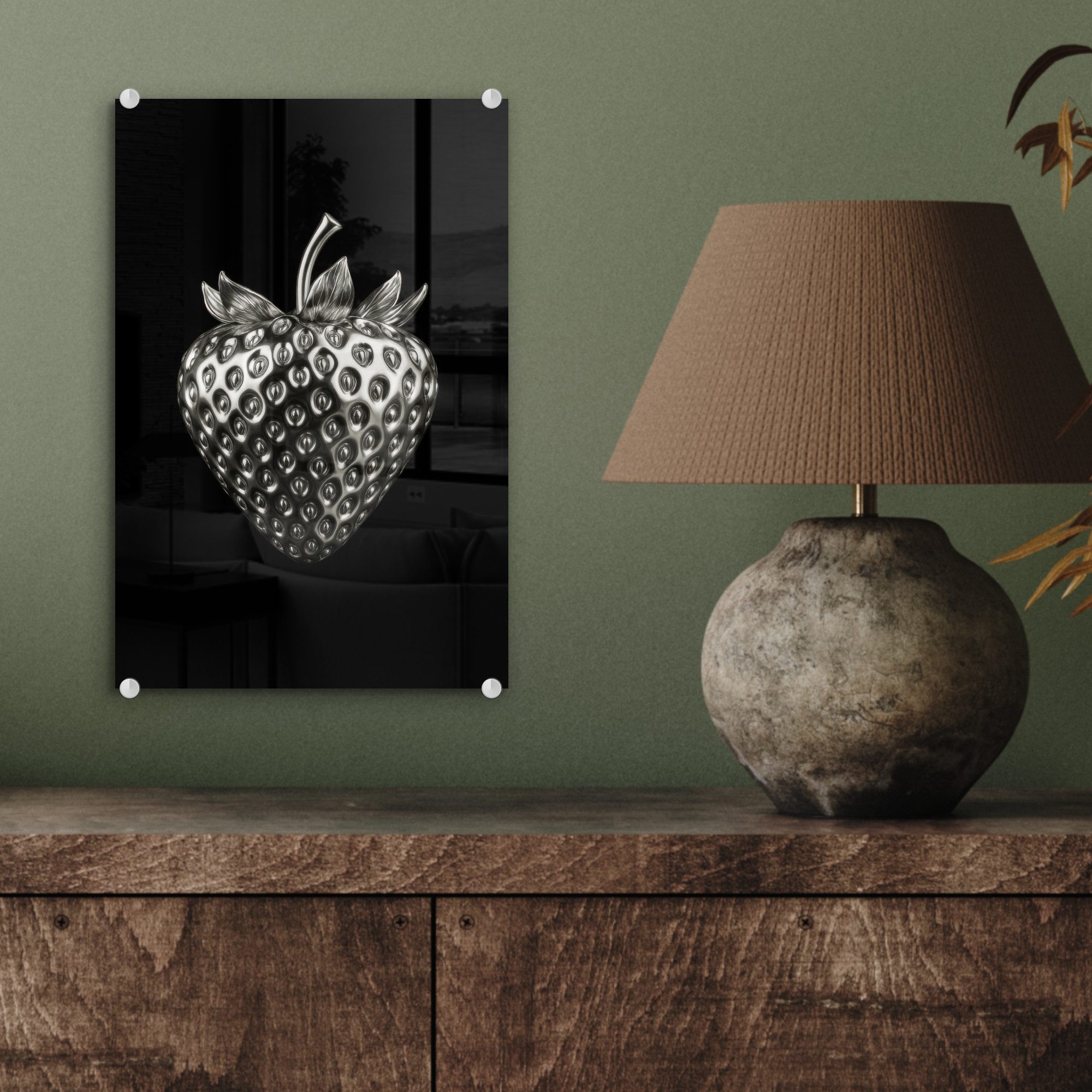MuchoWow Acrylglasbild Erdbeere - Saatgutstruktur - Realistisch, Inkl. Aufhängung, Dekorative Bild für Küche & Wohnzimmer auf Glas, 20x30 cm – Bild 4 von 5