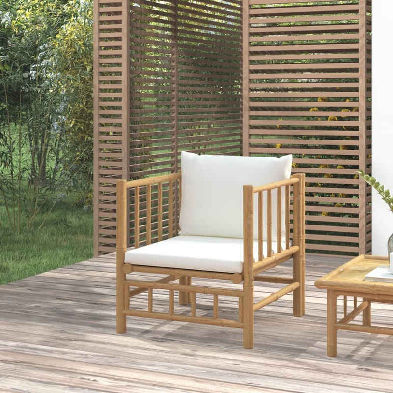 vidaXL Loungesofa Gartensessel mit Cremeweißen Kissen Bambus, 1 Teile