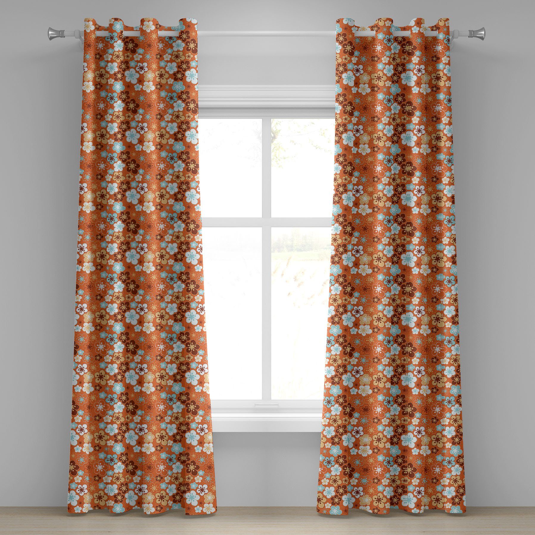 Gardine Dekorative 2-Panel-Fenstervorhänge für Schlafzimmer Wohnzimmer, Abakuhaus, Orange Doodle Sommer Flora