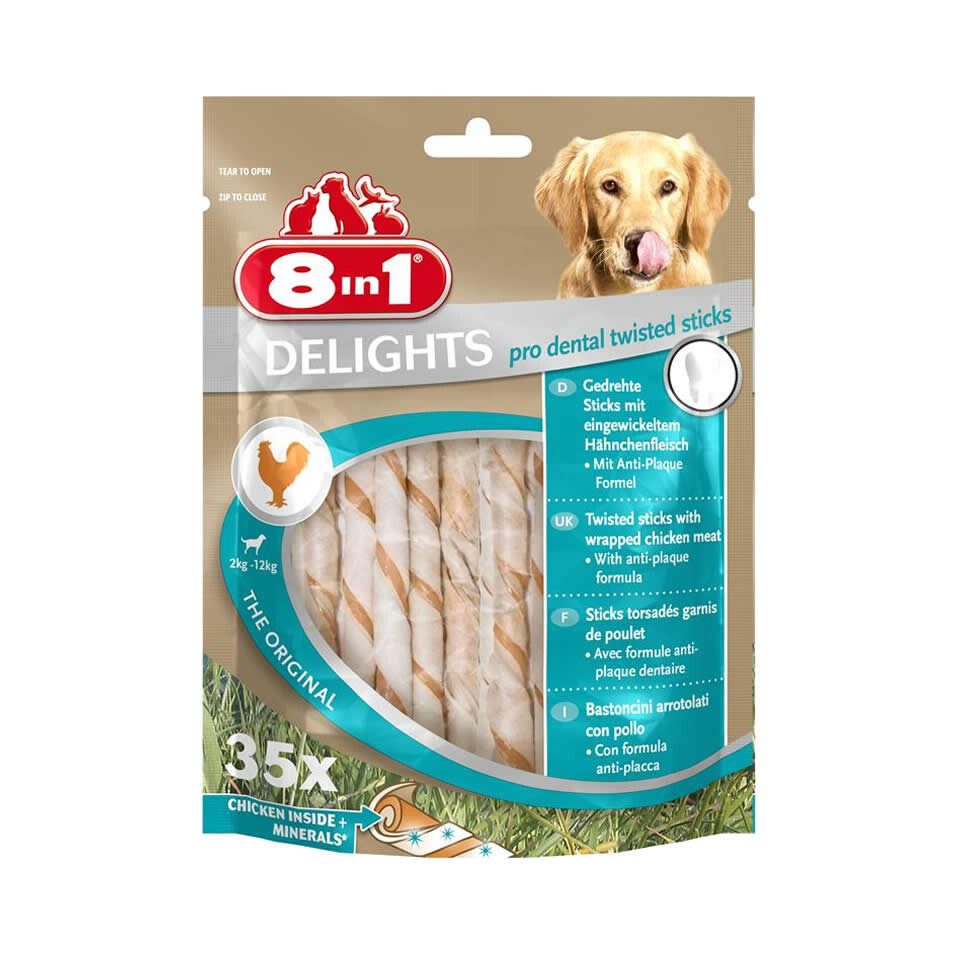 8in1 Delights Pro Dental Twisted Sticks 35 Stück, Snack für: Hund