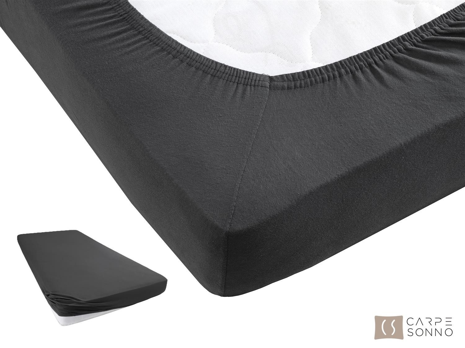Carpe Sonno Spannbettlaken Jersey 90x200 100x200 120x200 140x200 160x200 180x200 200x200 70x140, Jersey, Gummizug: rundum, (1 Stück), 100% Baumwolle Spannbettlaken 100x200 Spannbetttuch Anthrazit