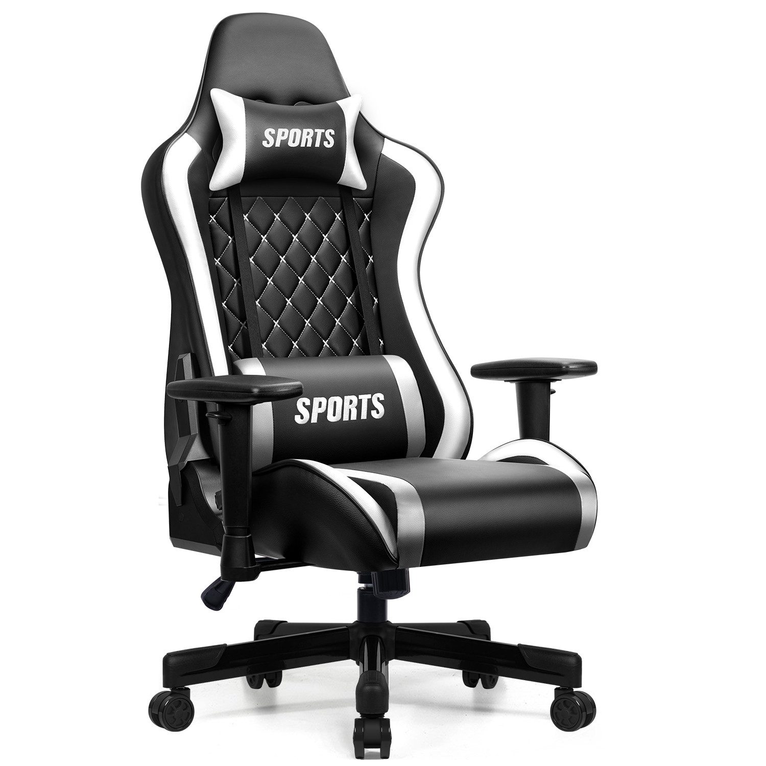 Adormii Gaming-Stuhl Gaming stuhl mit verstellbaren Armlehnen, ergonomisch gaming chair (90°–170° neigbar und arretierbar, gamingstuhl mit gepolsterter Kopfstütze und Lendenkissen, pc stuhl gaming mit verdicktem Sitzkissen, 10cm höhenverstellbarem Sitz, g
