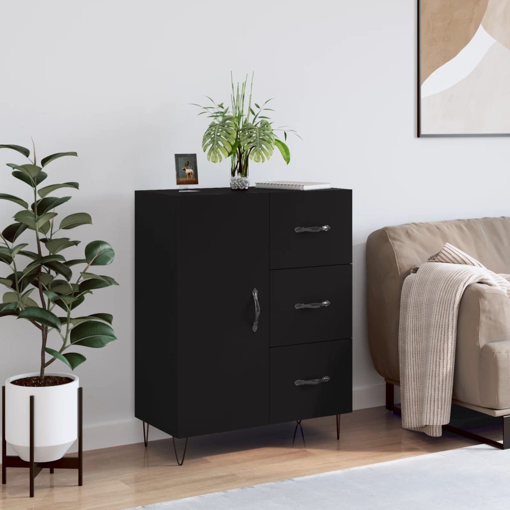 furnicato Sideboard Klassisches Schwarz 69,5 x 34 x 90 cm (1 St), Kommode mit 3 Schubladen, 2 Fächern und stabilen Metallfüßen