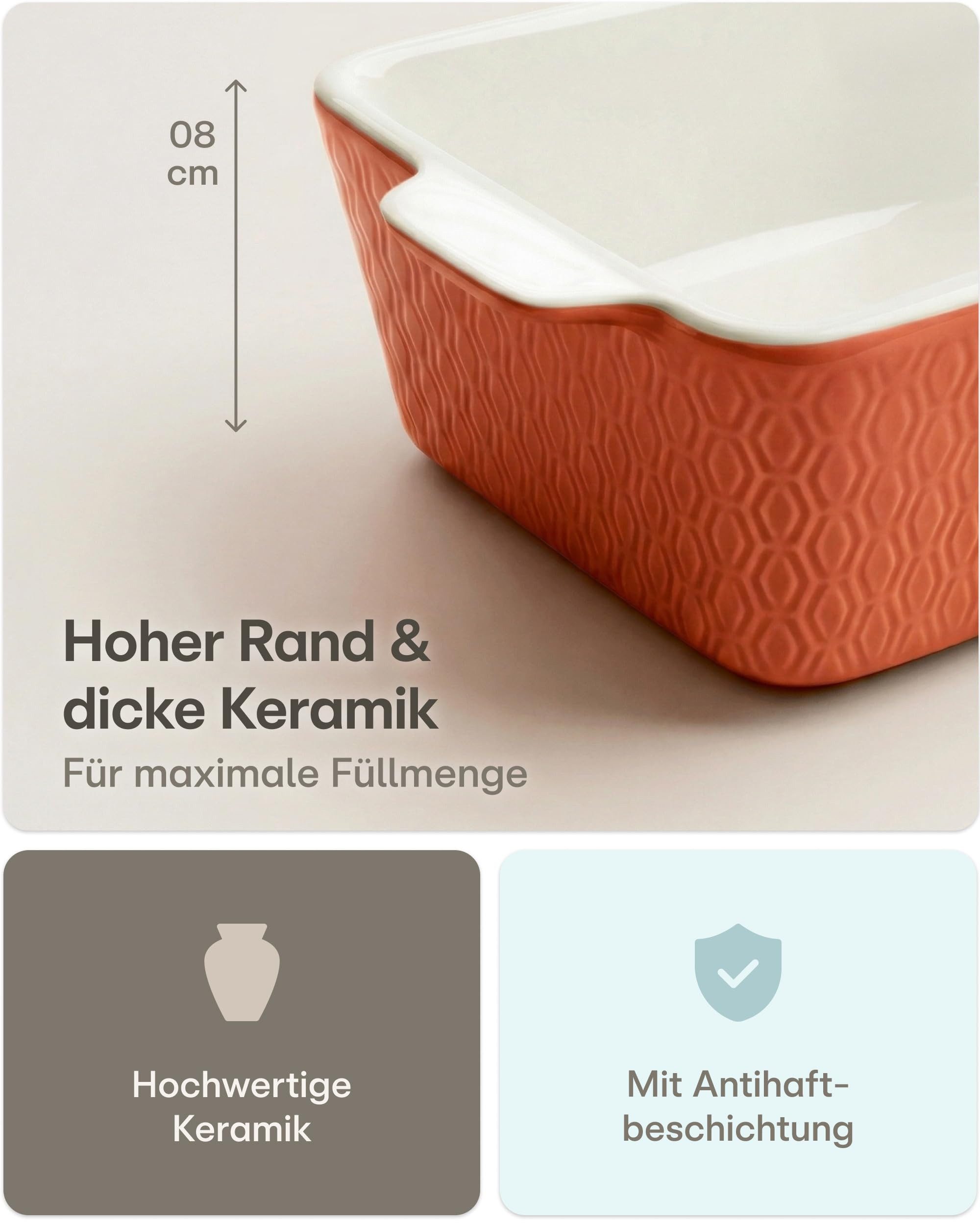 Praknu Auflaufform Auflaufform Klein aus Keramik für 2 Personen - Mini Auflaufform, Keramik, (1-St), Antihaftbeschichtung, hoher Rand, kratz- und schnittfest