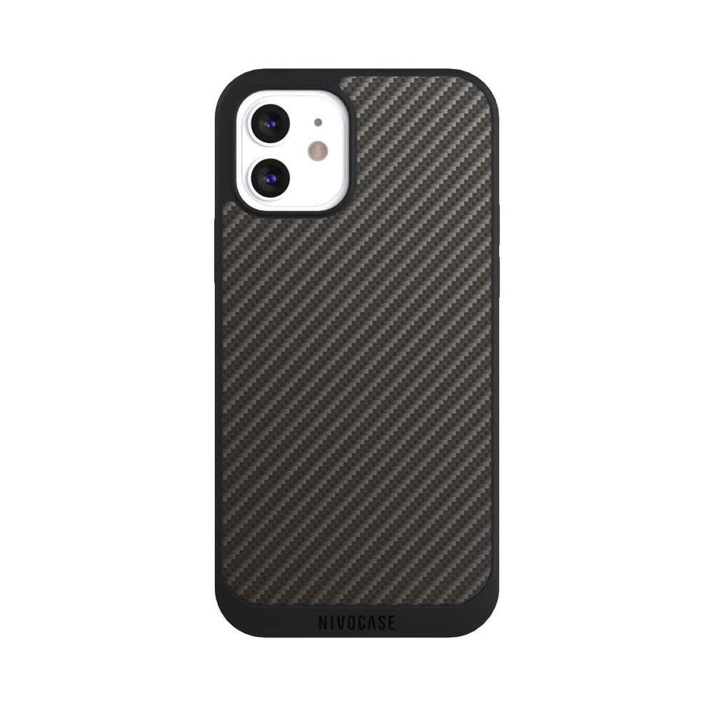 NIVOCASE Handyhülle Metallic Look Muster Carbon Carbon, Apple iPhone 12 Handyhülle Hülle NIVOpure Case Schwarz