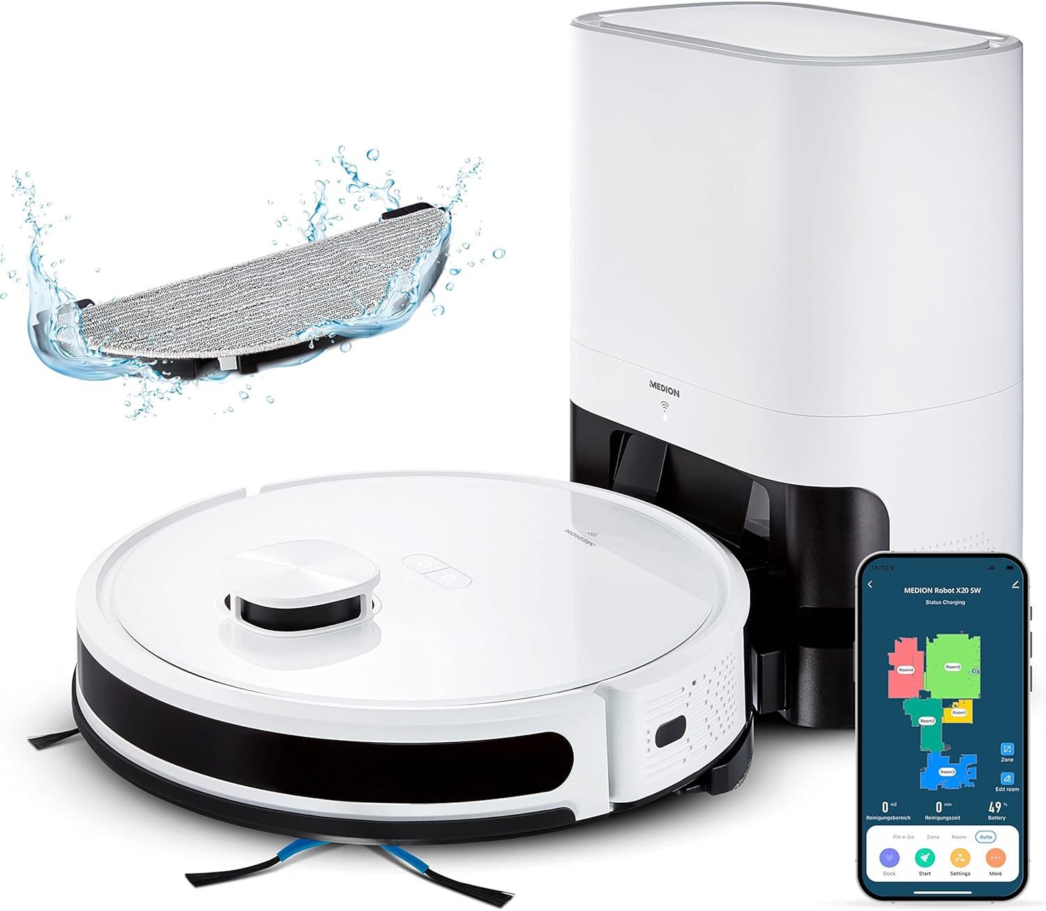 Medion® Nass-Trocken-Saugroboter MEDION MD11415 X20 SW+ Smarter Laser-Saugroboter Wischfunktion