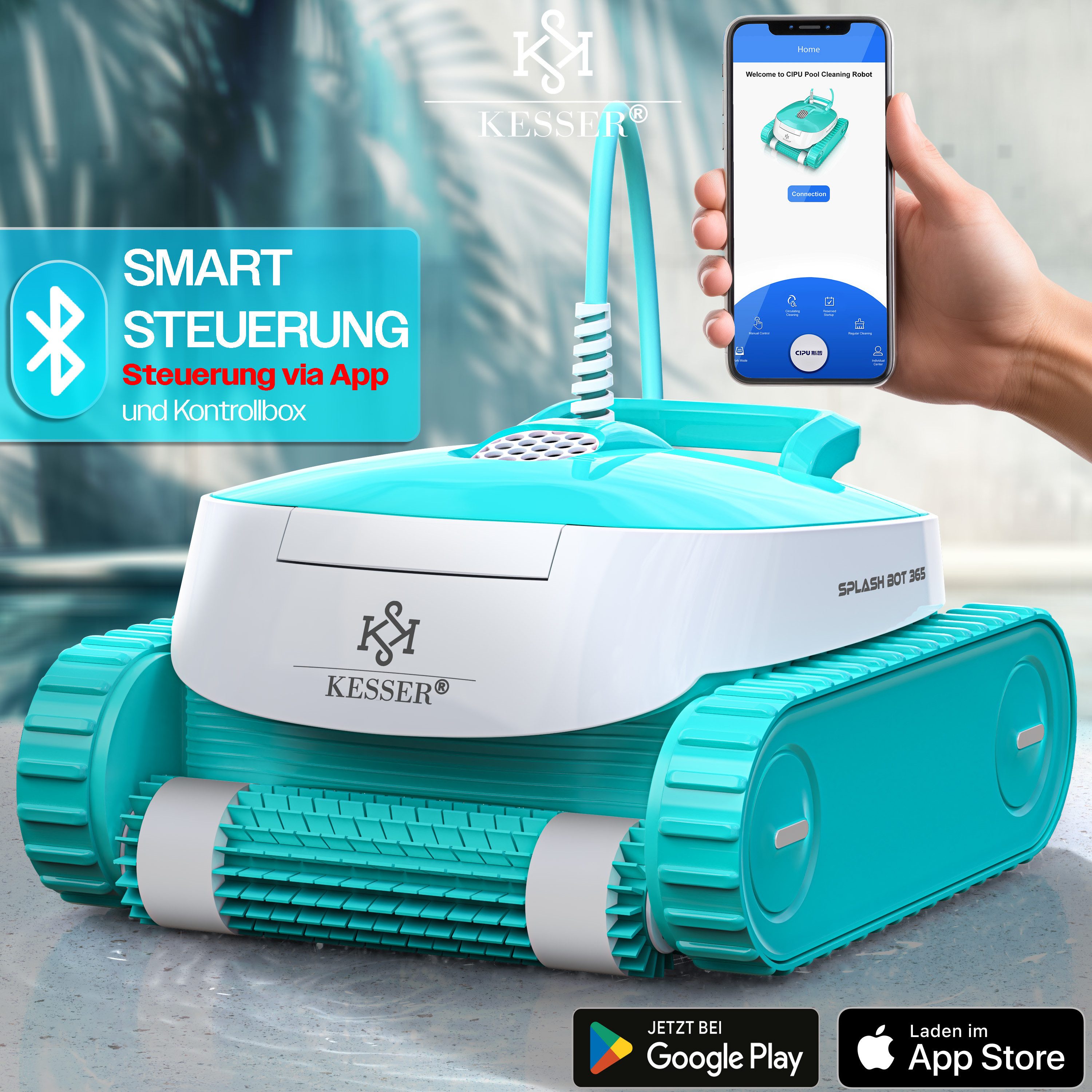 KESSER Poolroboter, Poolsauger für Boden & Wand Poolreiniger bis 100m² Pools mit APP