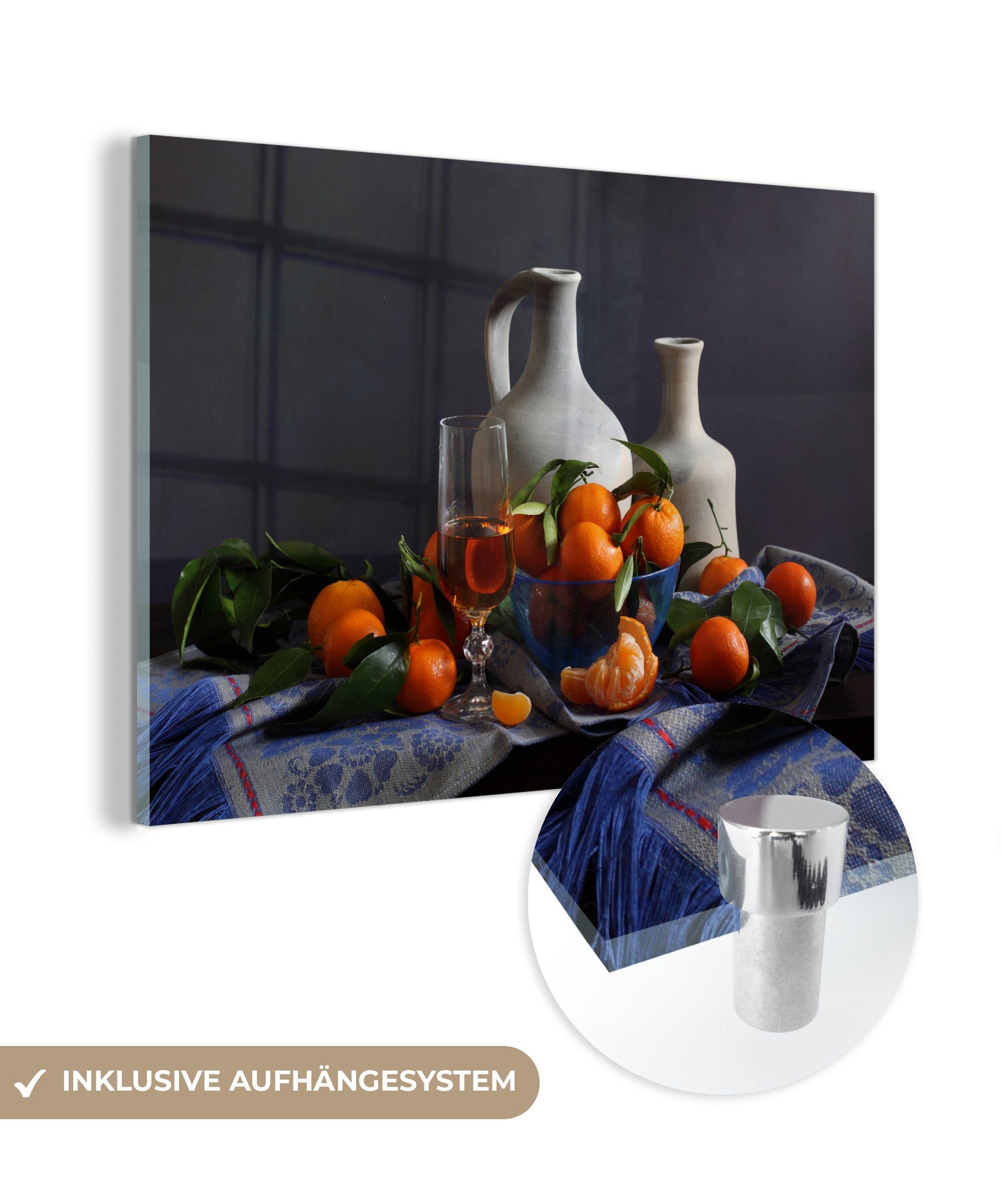 & Acrylglasbild MuchoWow - Gläser Wohnzimmer Acrylglasbilder Keramik (1 Schlafzimmer - St), Mandarine,